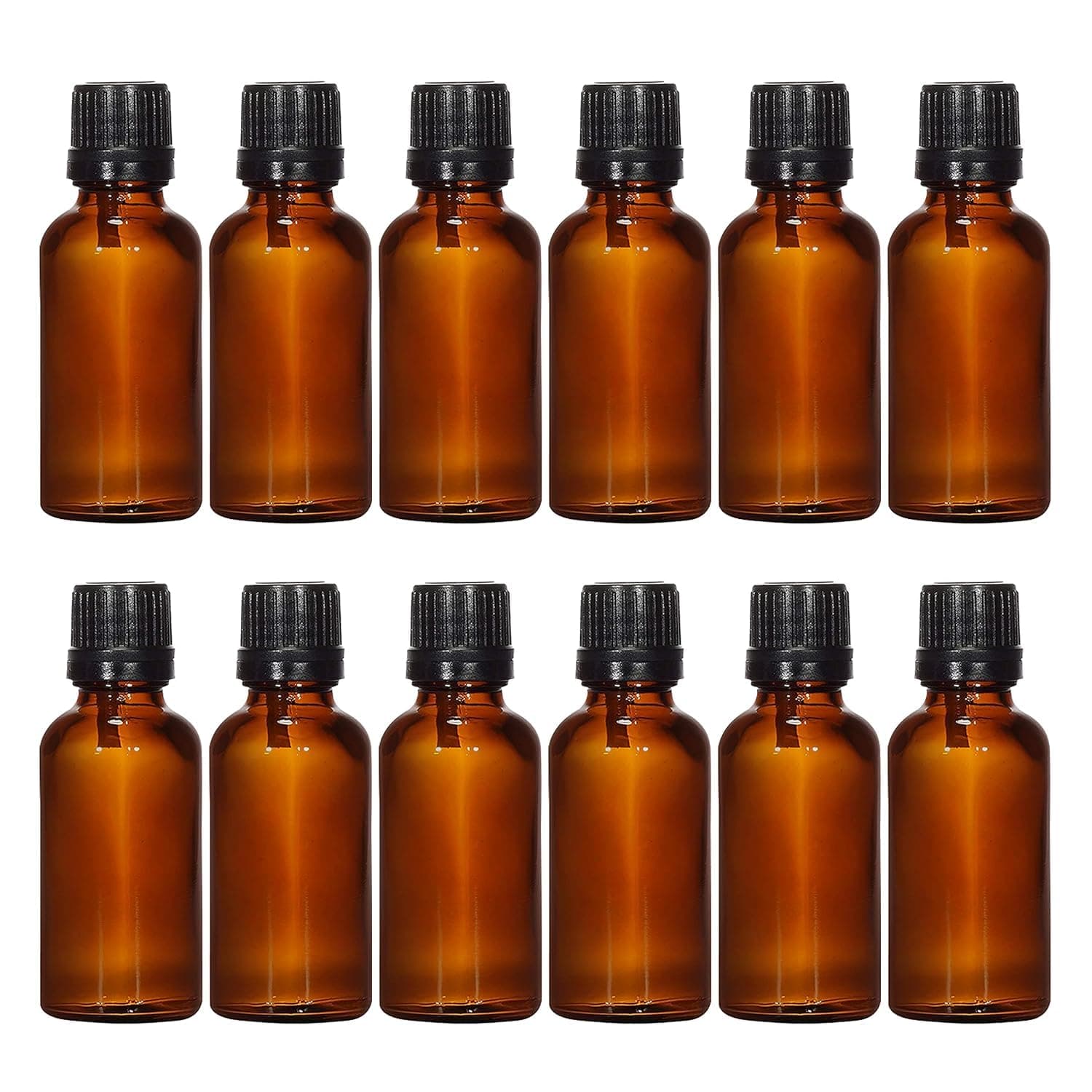 Mkd2 Rise Empty Amber Glass Bottle 30ml, Set of 12 with Leak Proof Euro Dropper Black Cap. Ideal to Store Essential Oils, Fragrances, Medicines, DIY Perfumes, Homeopathy & Refillable
