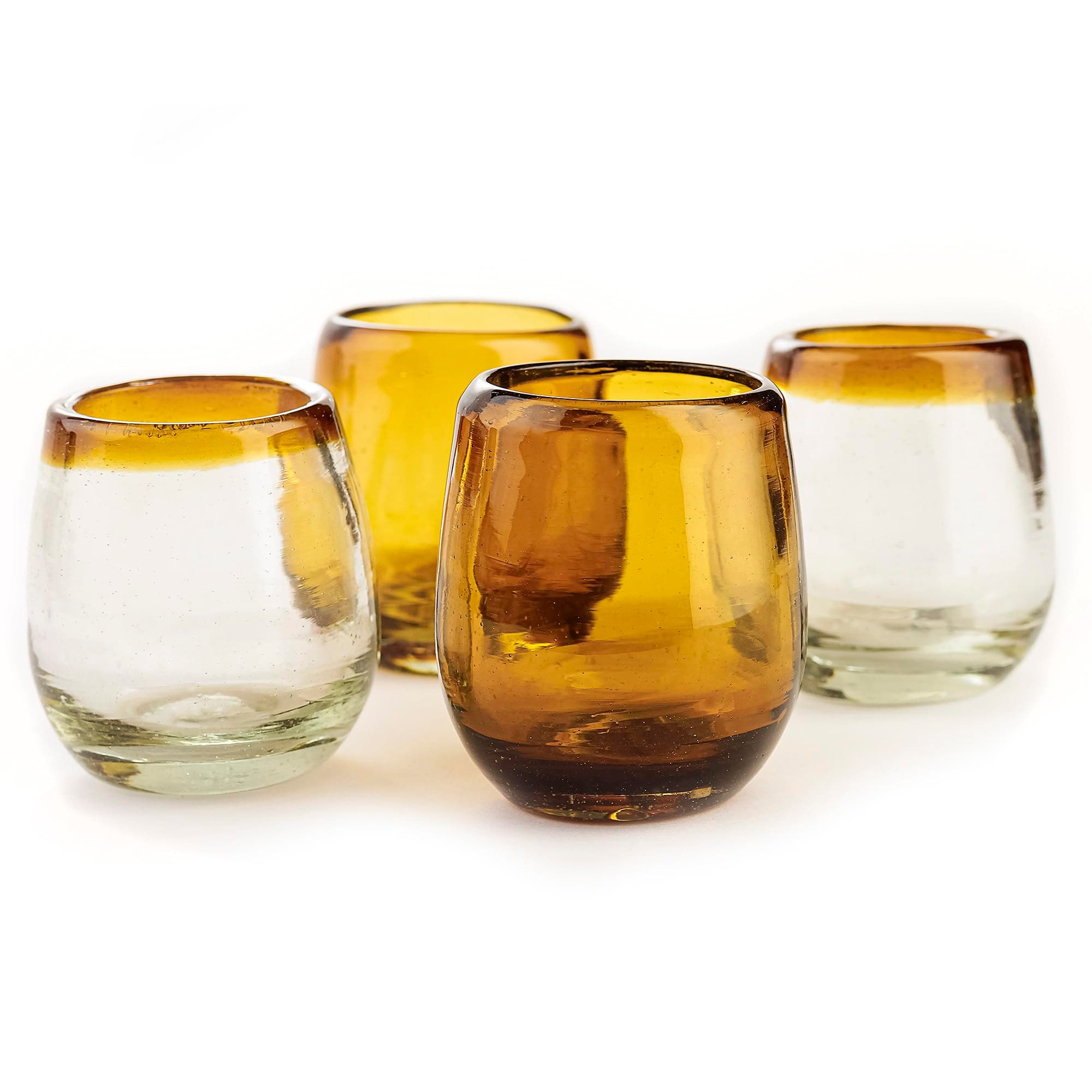 MEXTEQUIL Mexican Barrel Shot Glasses, Hand Blown Tequila Set, Unique Barrel-Shaped Glasses (Amber)