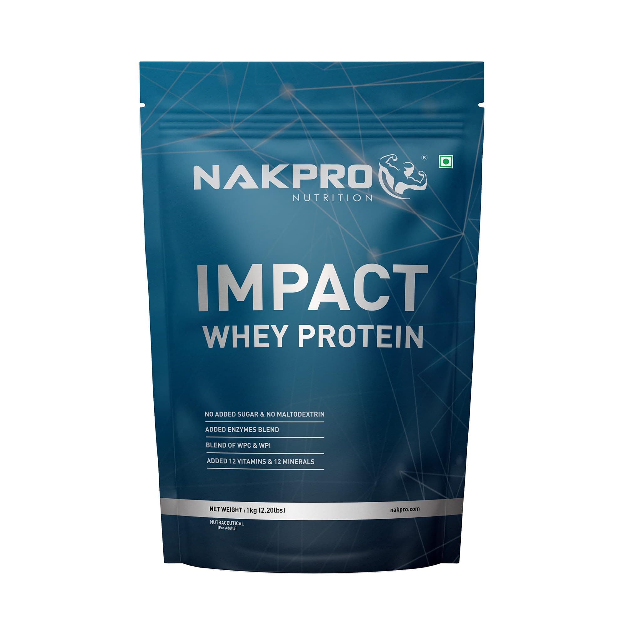 NAKPRO NUTRITION Impact Whey Protein Isolate & Concentrate | 1 kg | 24g Protein | Double Rich Chocolate | Trustified Certified | Added Digestive Enzymes, Vitamins & Minerals