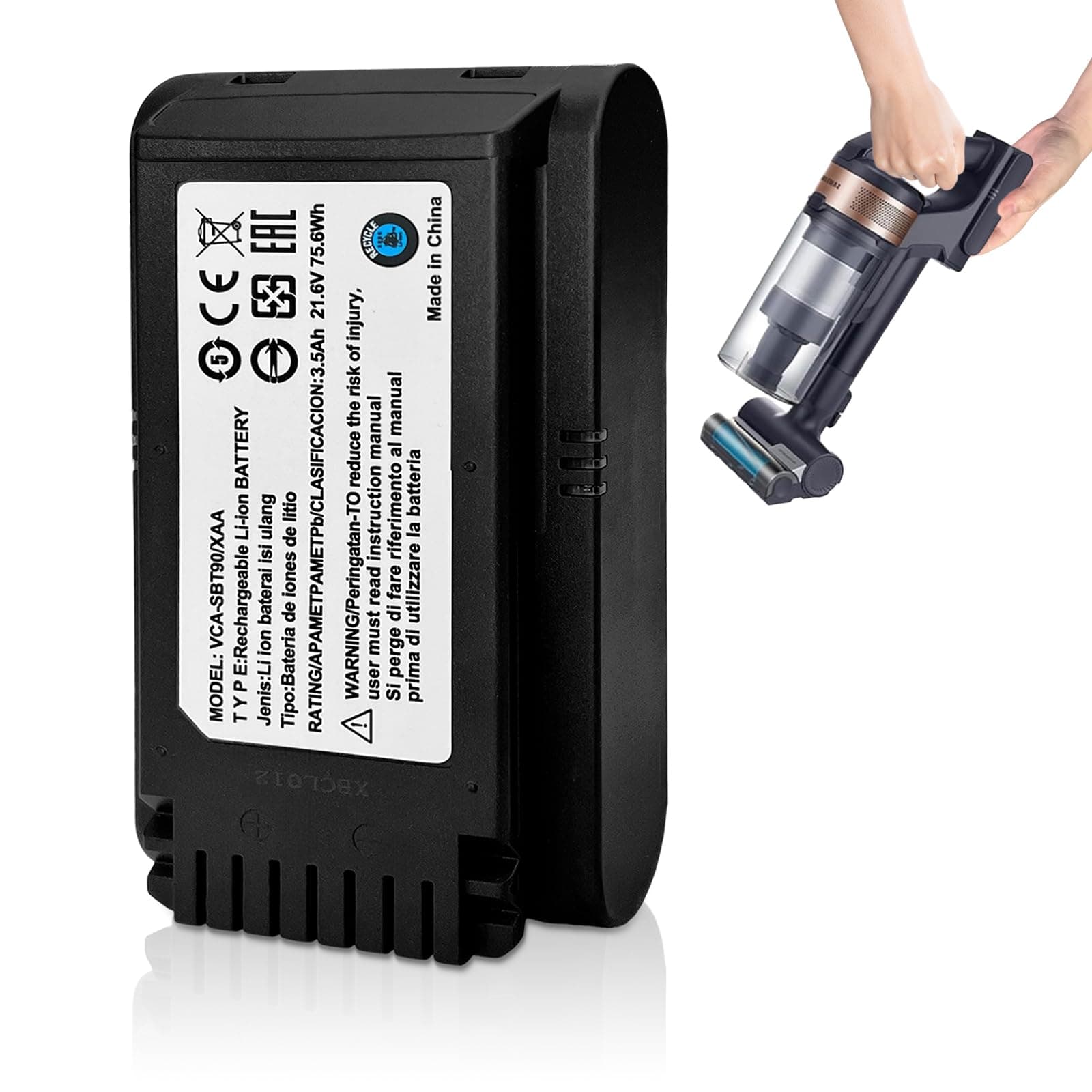Battery for Samsung Jet 60, Jet 70 75 75+, Jet 90 90+ Series Cordless Stick Vacuum Cleaner Battery, Replacement for VCA-SBTA60 VCA-SBT90 VCA-SBT90EB Model Battery, 3.5Ah 21.6V 75.6Wh.
