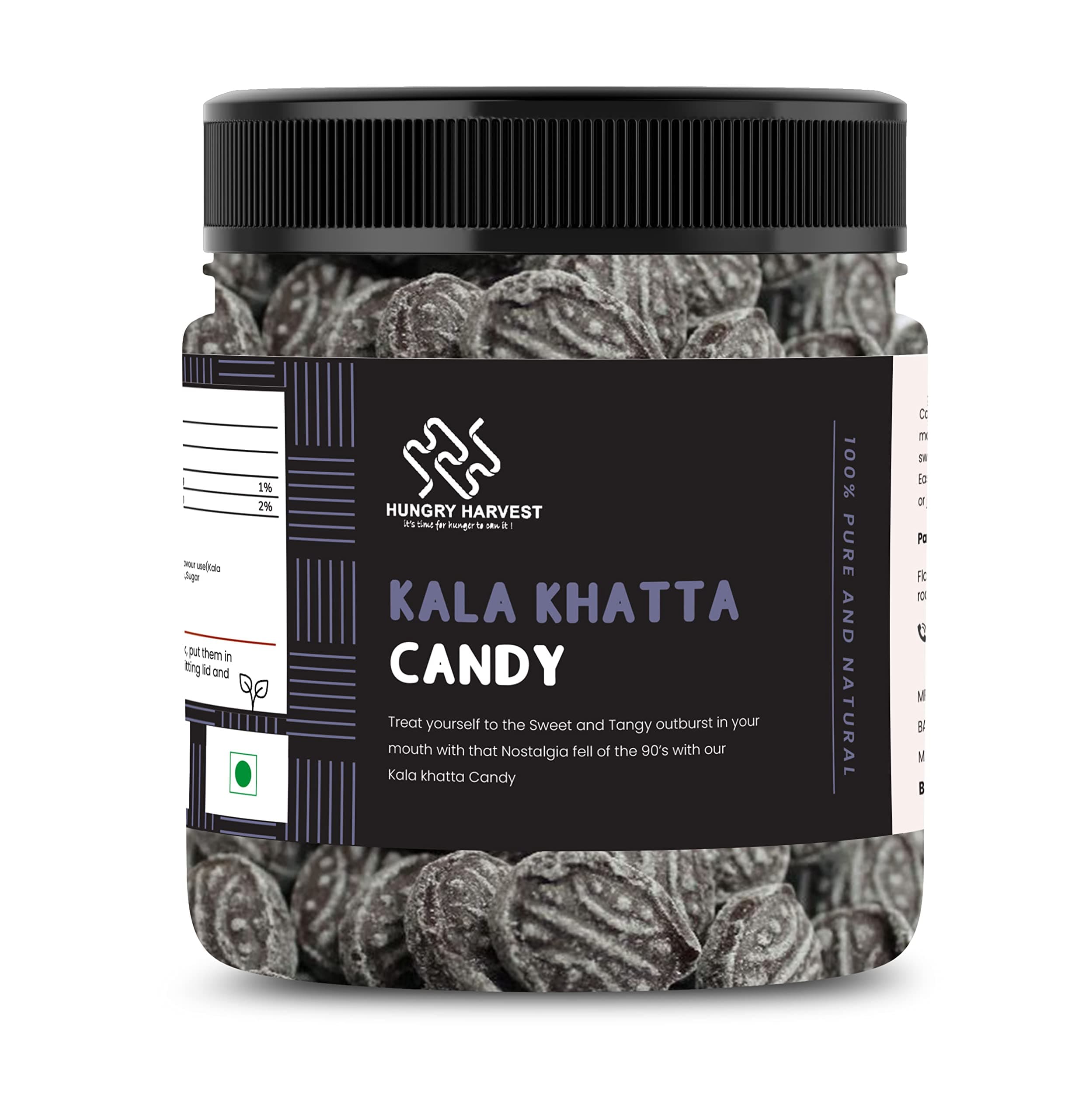 Hungry Harvest Black Pepper Flavoured Candy | Kali Mirch Candy| Kala Khatta candy [Jar Pack] (300 Grams (Pack of 1 of 300 Grams))