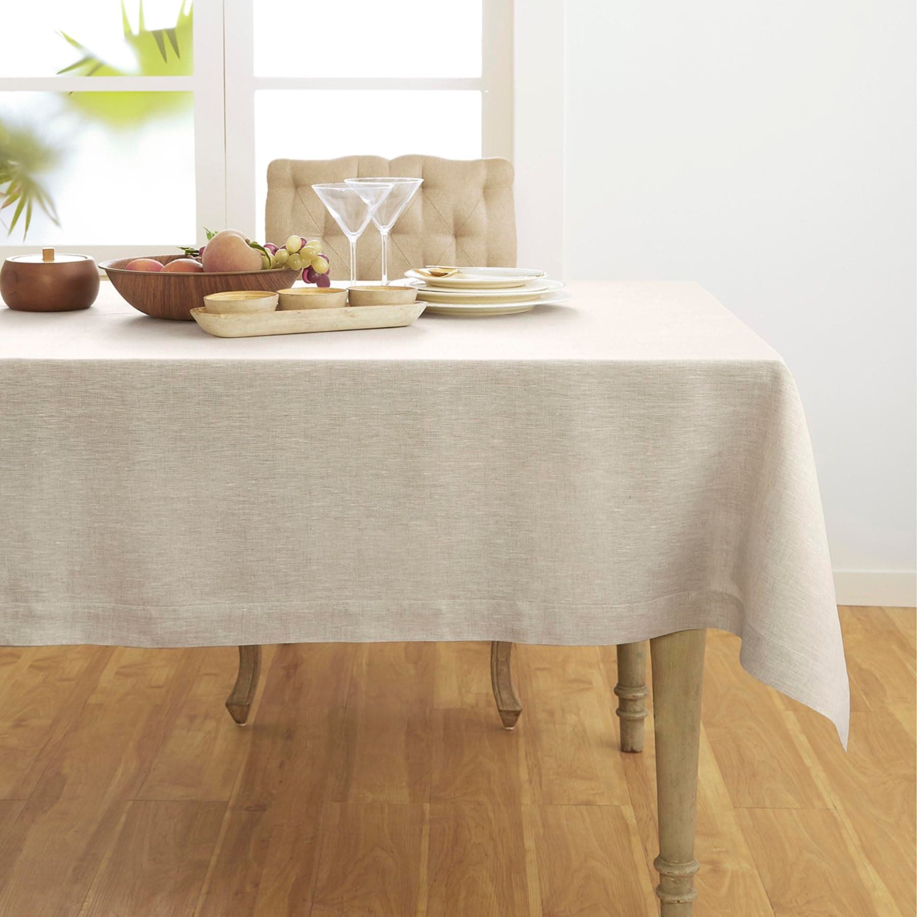 Linen Tablecloth 60 x 108 Inch - 100% Pure Linen Light Natural Table Cloth for Rectangle Tables - Athena, Machine Washable Tablecloth for Spring, Easter