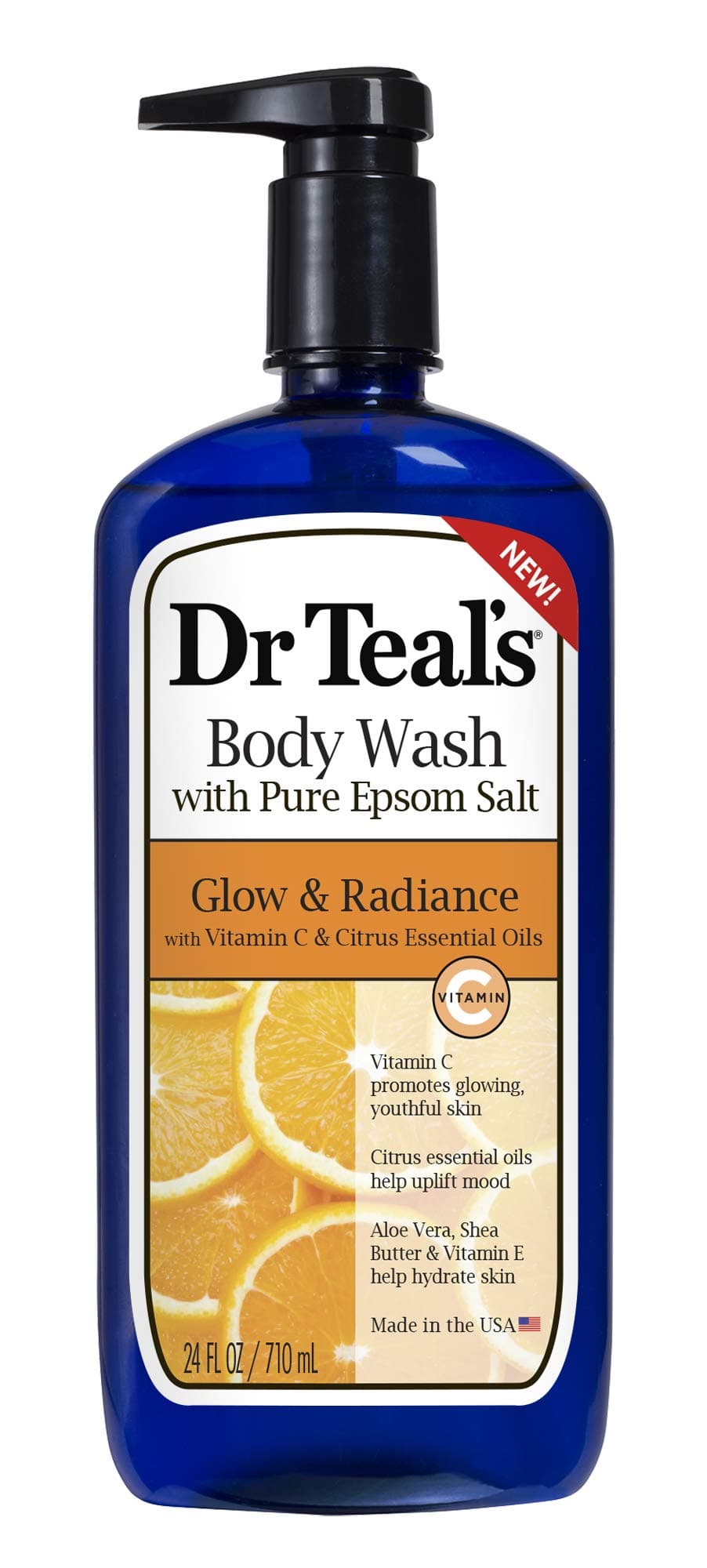 Dr Teal's Body Wash with Pure Epsom Salt, Glow & Radiance with Vitamin C & Citrus Essential Oils, 24oz (Pack of 2) (Packaging May Vary)