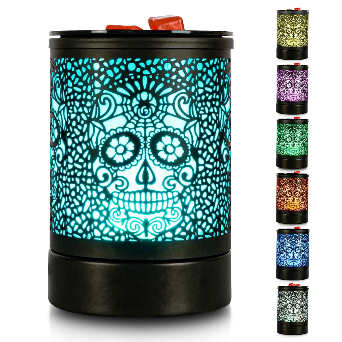 Fragrance Wax Melts Warmer with 7 Colors LED Changing Light Classic Black Forest Design Scent Oil Candle Warmer for Home Skull