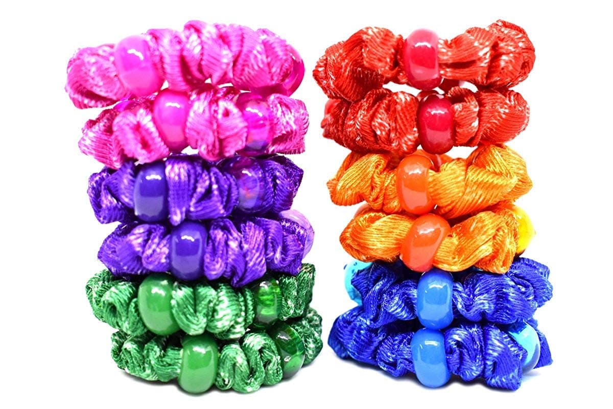 Ma Gayatri Traders Set Of 12 Small Scrunchies Elastics Stretchy Band Hair Tie Ponytail Hair Rubber Band Holder For Kids/Girls/Women (Random Colours)