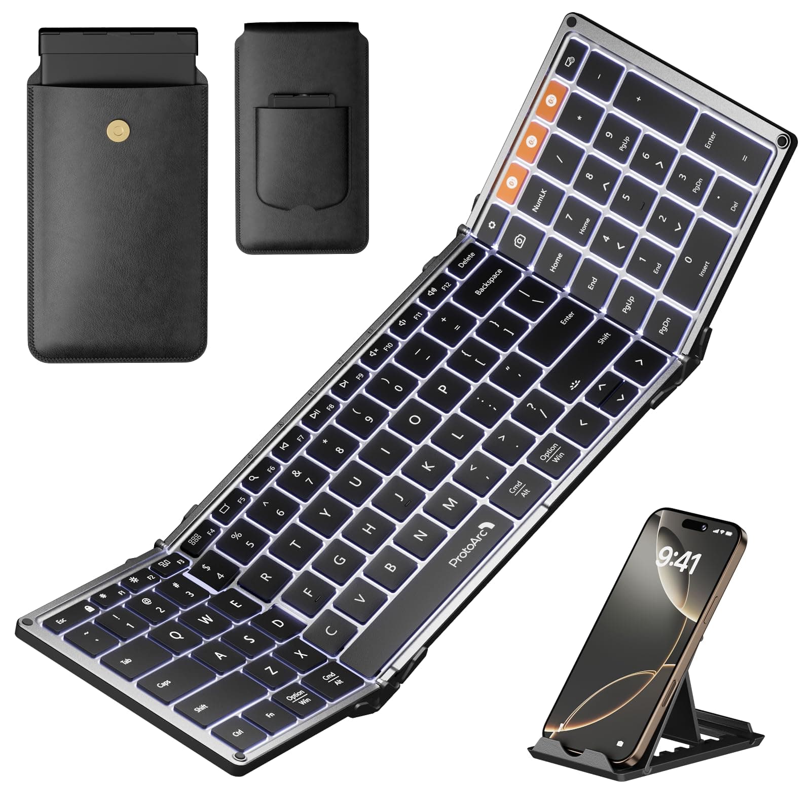 Backlit Foldable Keyboard, XK01 Plus Folding Portable Bluetooth Keyboard for Travel, True Full Size External Wireless Keyboards with Backlight for iPad Tablet Smartphone Laptop PC