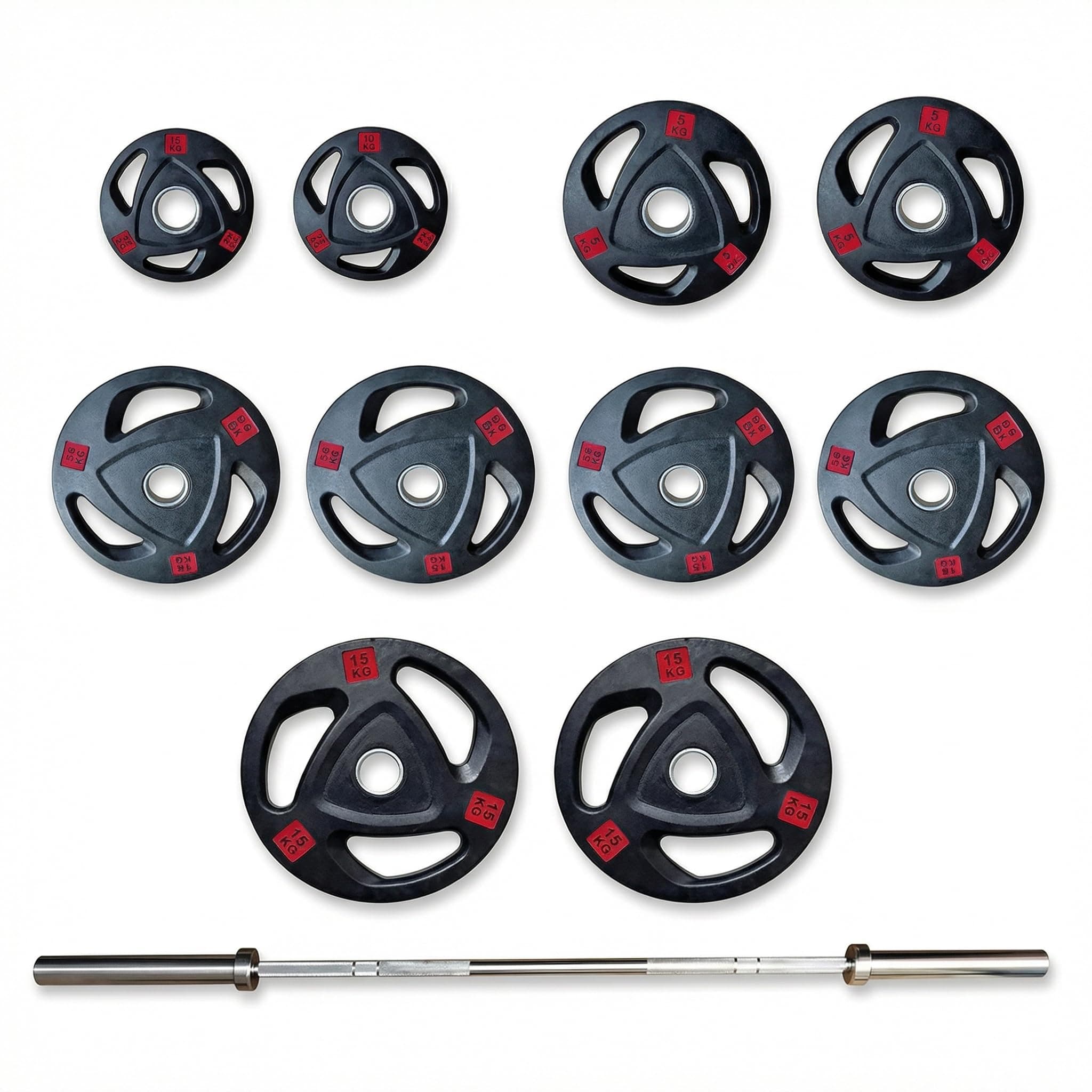 Olympic Rubber Weight Plate with Olympic Bar 100 KG – Strength Training Plates with Rubber Coating – Cast Iron Weight Lifting Equipment for Bodybuilding