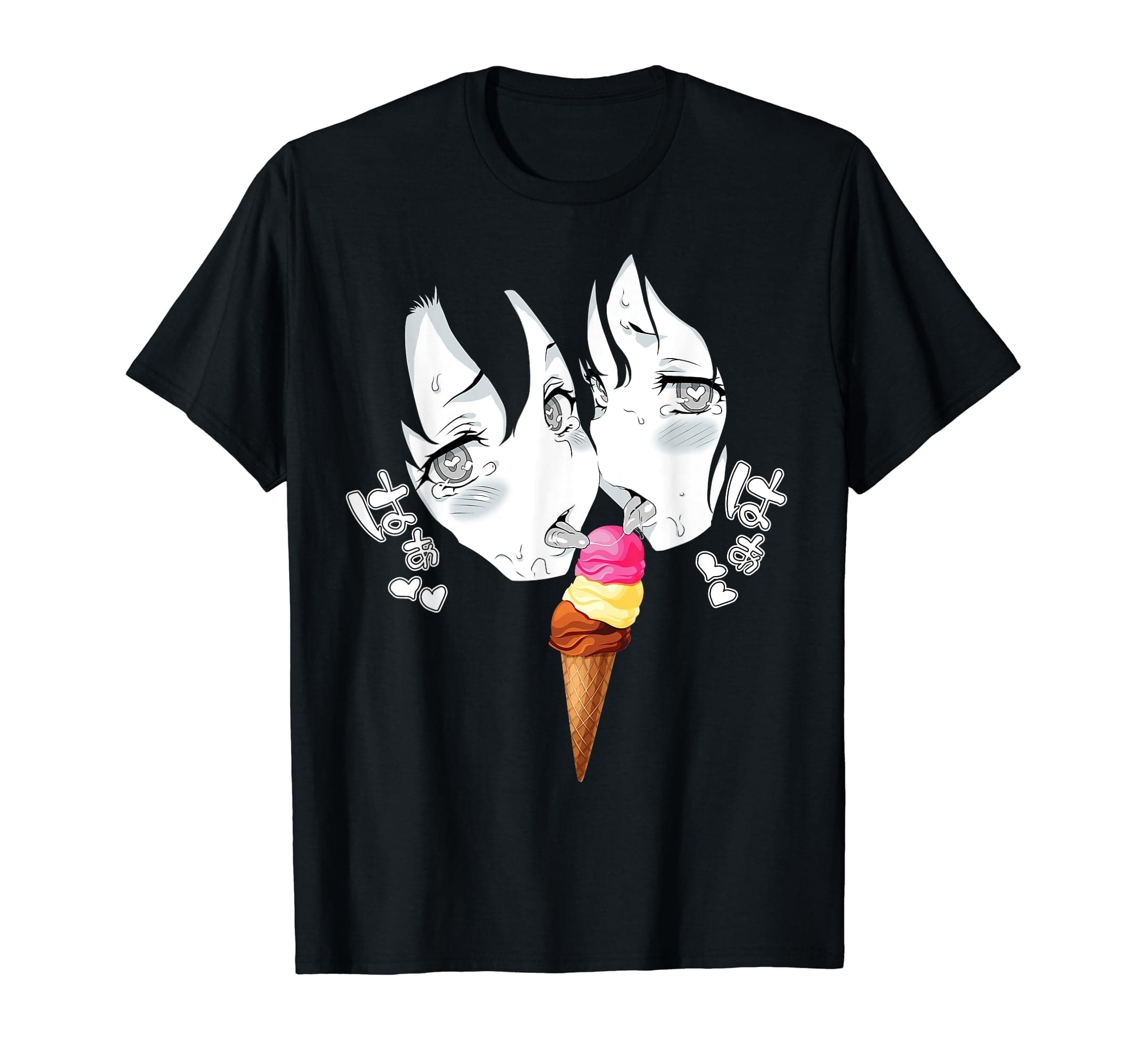 Ahegao Face Funny Napolitan Ice Cream Lewd Anime Manga Girls T-Shirt