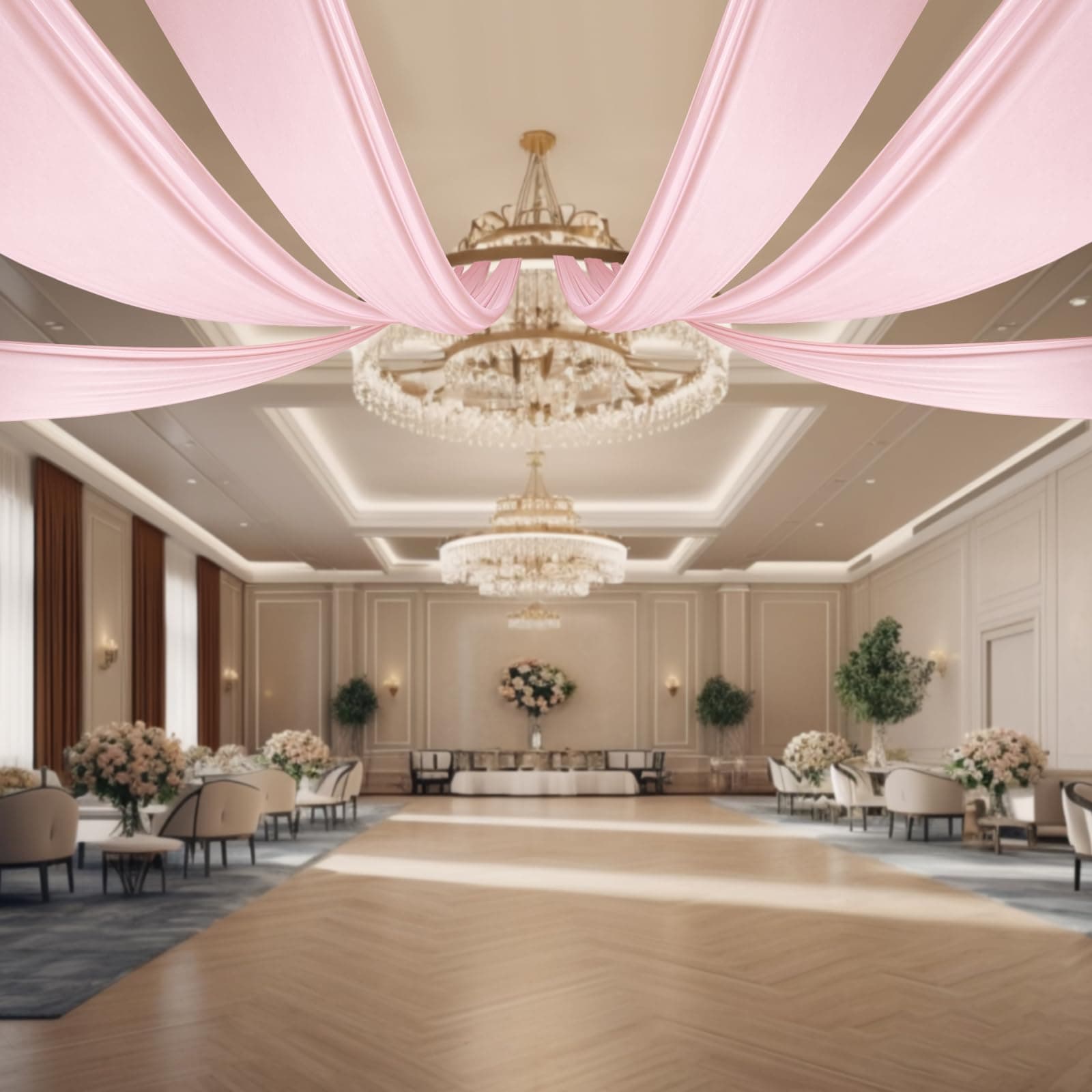 WUPYIChiffon Ceiling Drapes,6 Panels 5FT x 20FT Pink Ceiling Curtains Wedding Draping Fabric Sheer Swag Drapes Decorations Tent