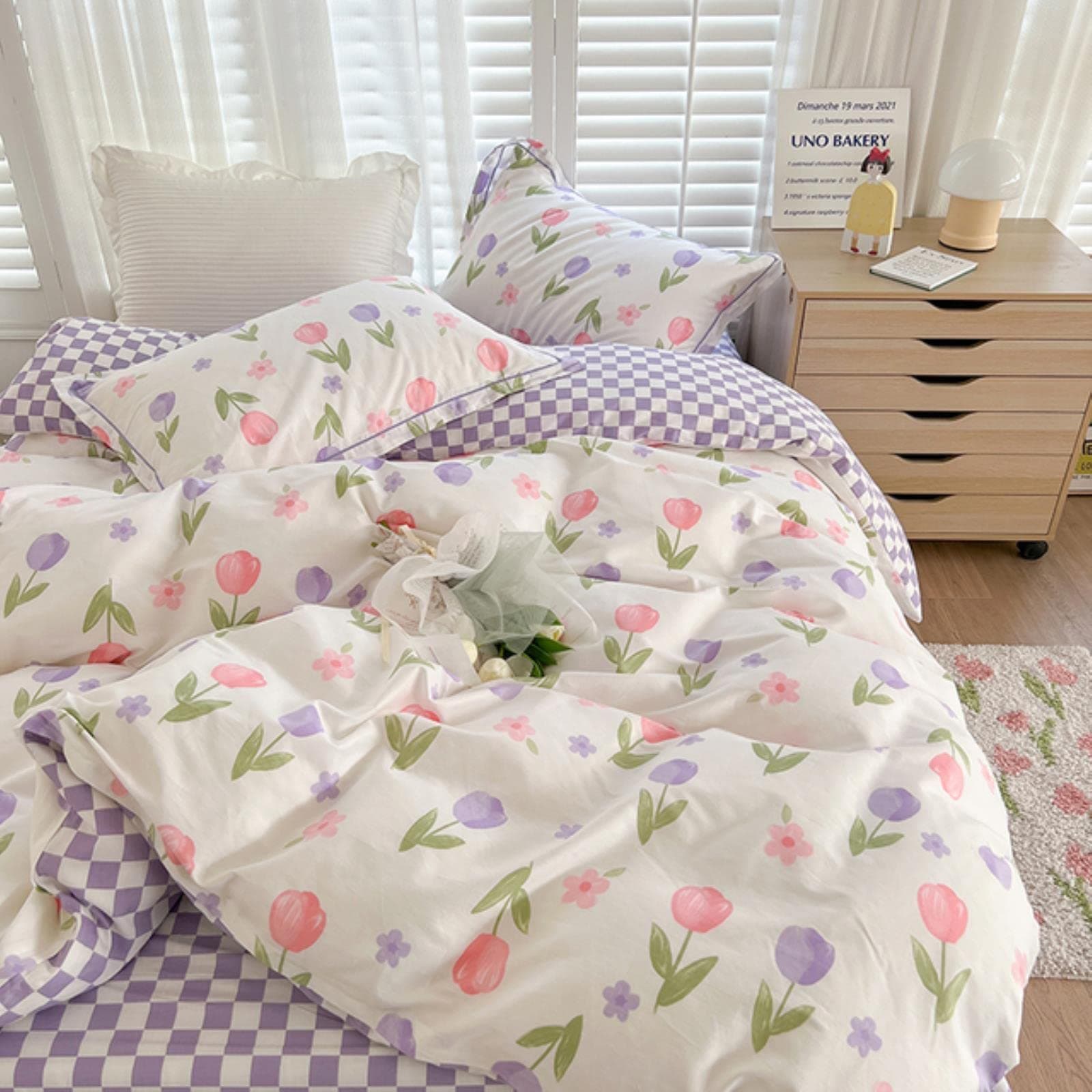 MOOCO MORNING i Strawberry Tulip Bedding Set Cute Korean 100 Cotton Flower Twin Full Queen Size Bedding Double Bed Sheet Duvet Cover Set