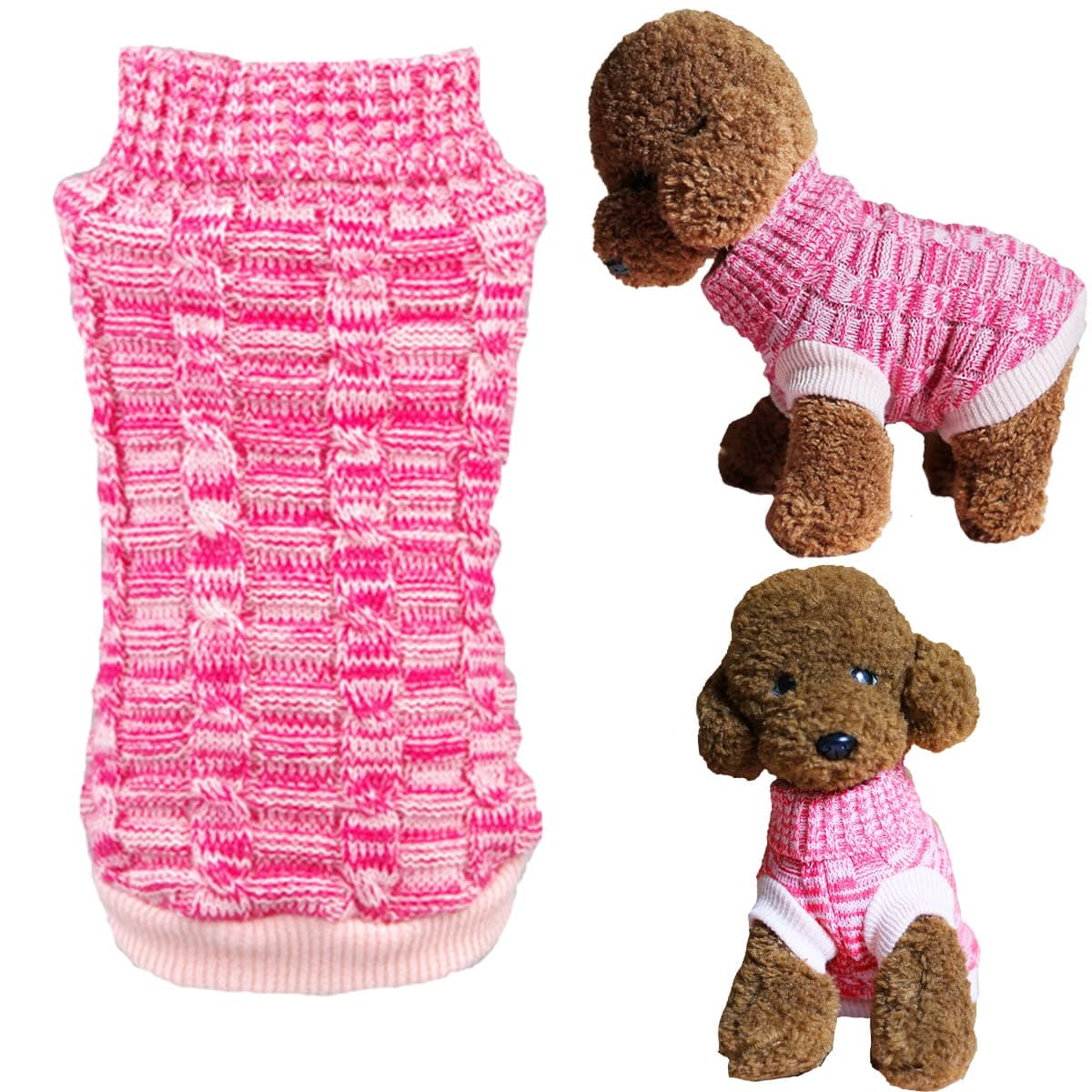 Casual Elegant Cat Dog Pet Sweater Turtleneck Knitted Knitwear Outerwear with Collar for Dogs & Cats Pets (XXL, Pink)