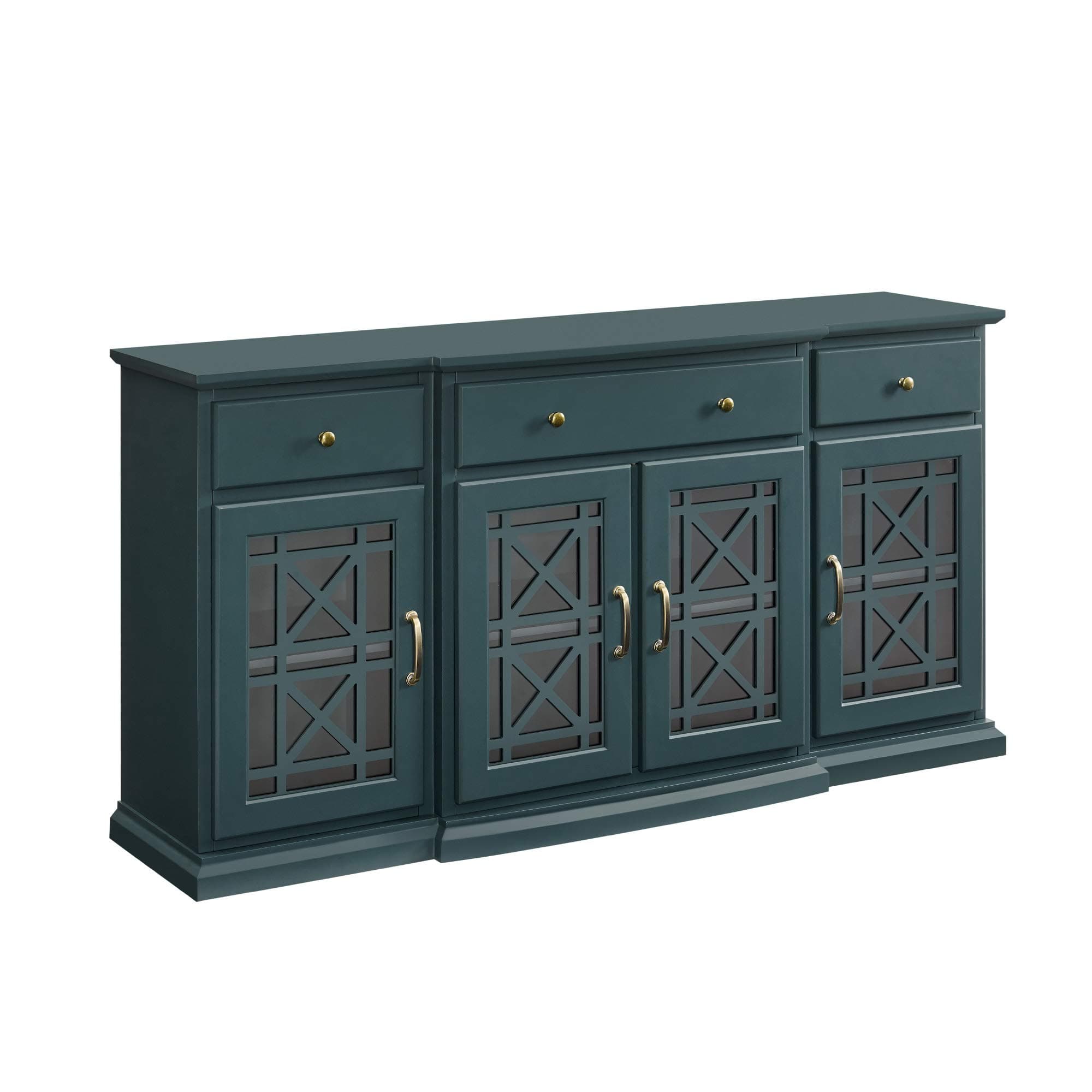 WALKER EDISON Modern Wood Glass Door Buffet Sideboard Living Room Entryway Serving Storage Cabinet Doors Dining Room Console, 60 Inch, Dark Teal