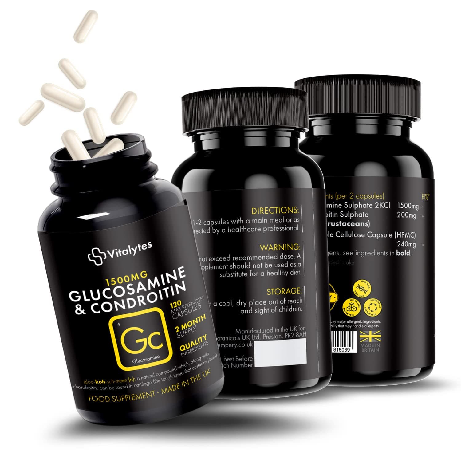 Vitalytes Super Powerful Glucosamine and Chondroitin Complex Capsules |120 High Strength Capsules Supports The Maintenance of Normal Immune System | Made in UK, Sugar Free, Non GMO