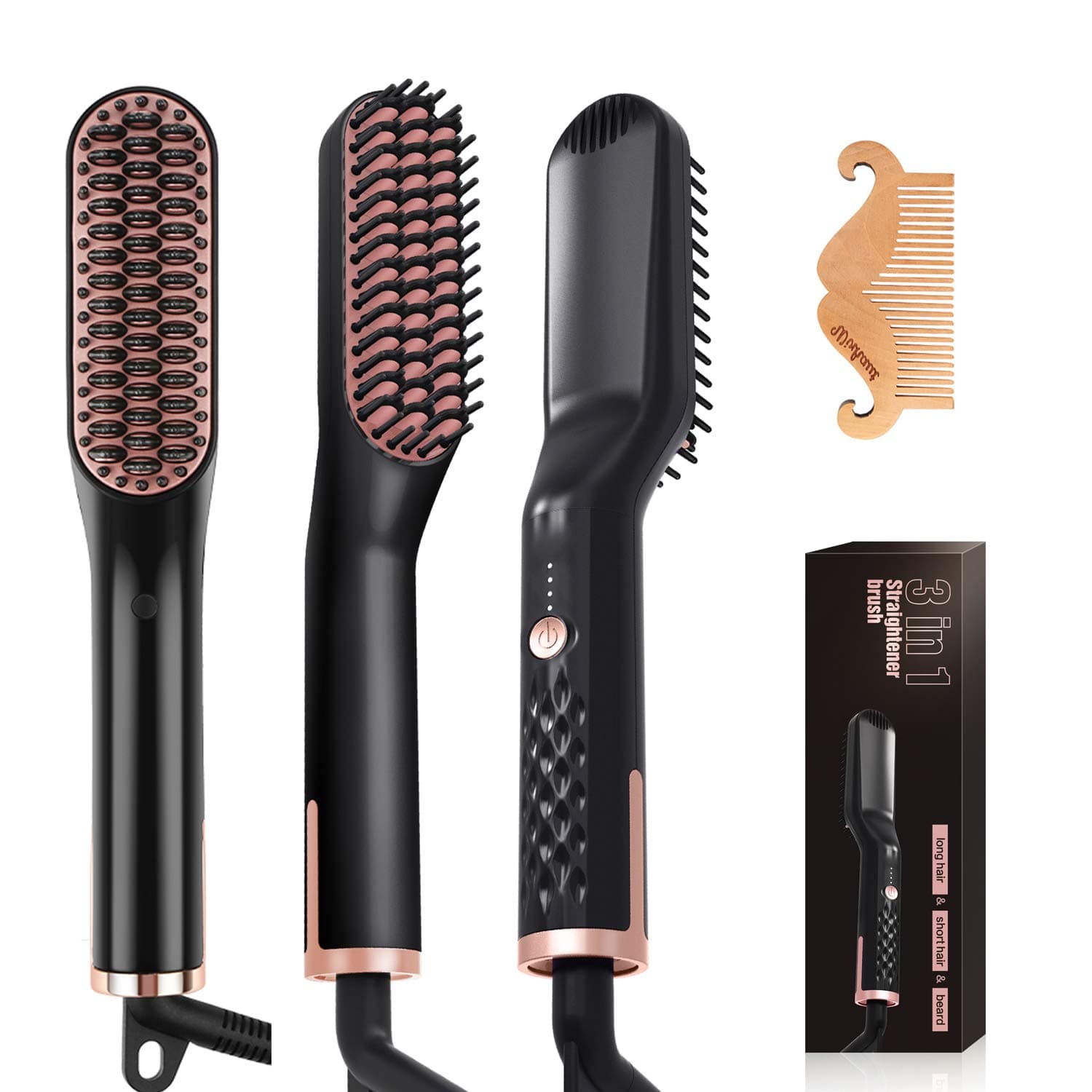 Wirhaut Beard Hair Straightening Brush for Men and Women - Anti-Scald Electric Ionic Heated Beard Hair Straightening Comb - Hair Styler Electric Hot Comb for Home and Travel