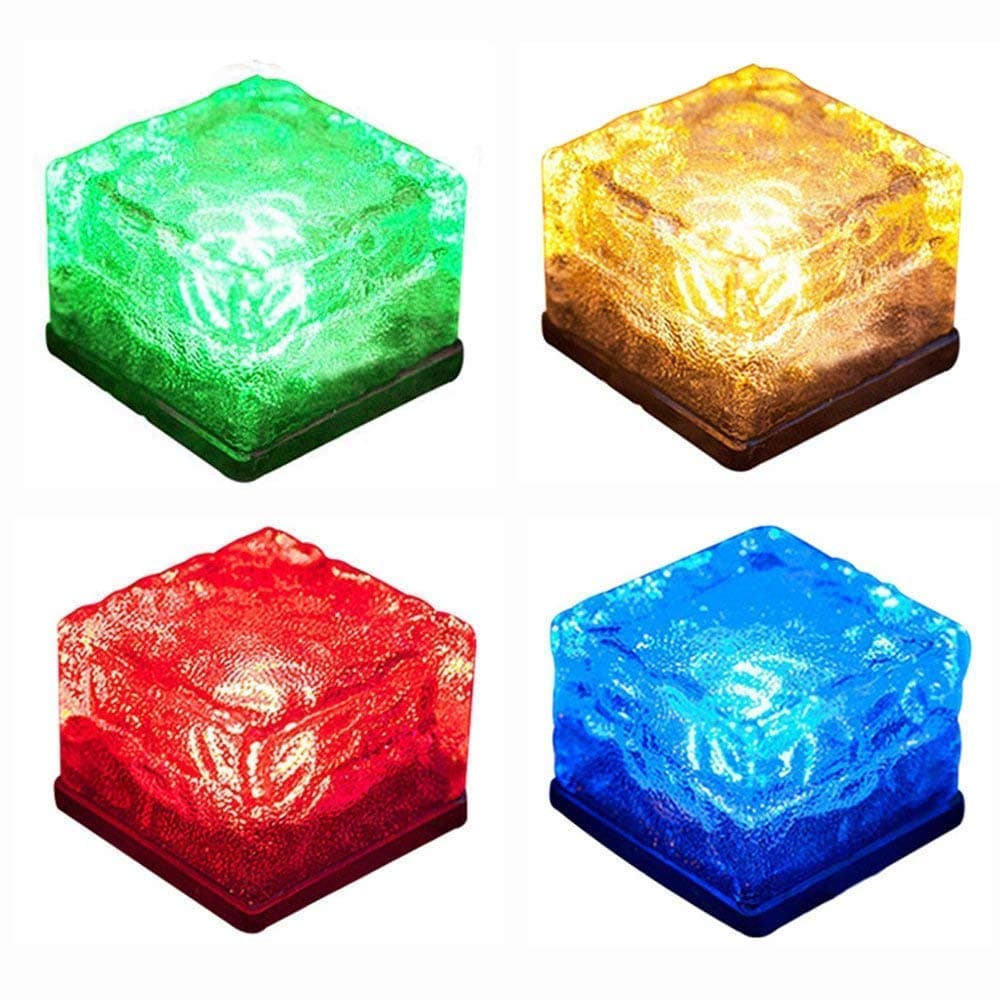 Solar Glass Brick Light - Crystal Brick Stone - Garden Solar Ice Cube Charming Glass Brick Lights Colour Change LED Garden Courtyard Pathway Patio Pool Outdoor Decoration Christmas(RGB 4PCS)
