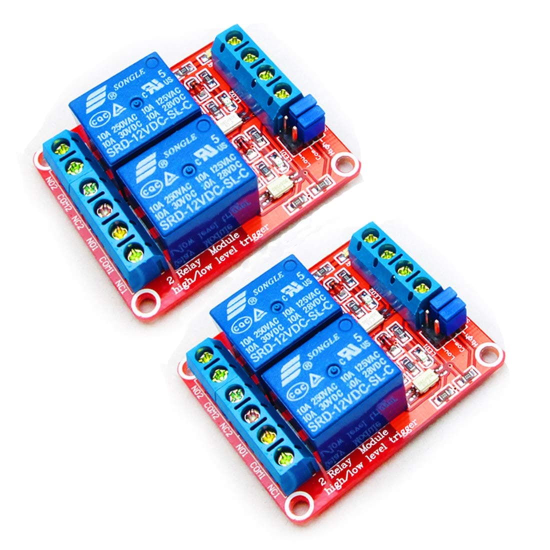 Hailege 2pcs DC 12V 2 Channel Relay Module with Isolated Optocoupler High and Low Level H/L Level Trigger Module Triggered by DC 12V