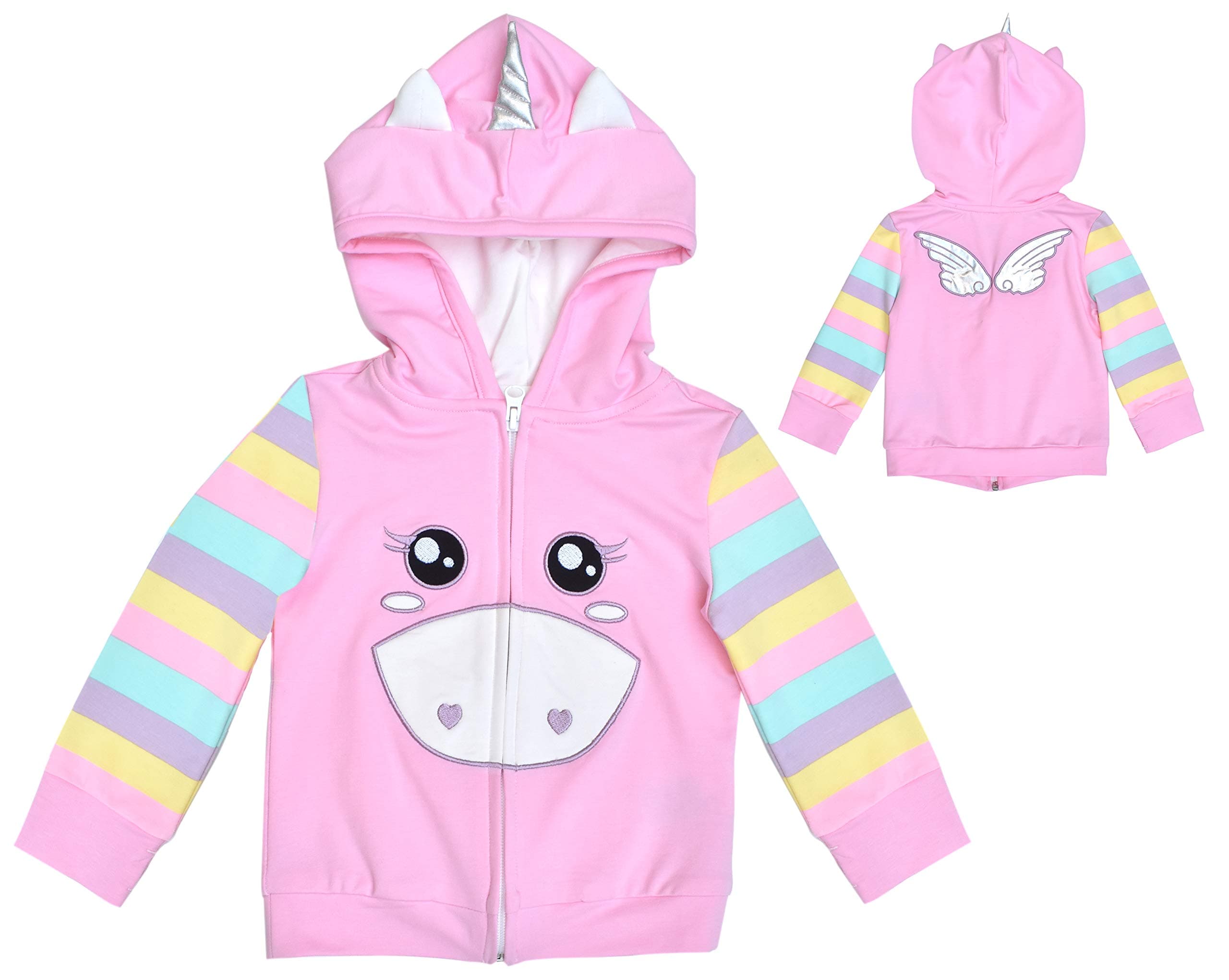 Girls' Stretch French Terry Full-Zip Animal Hoodied Jacket (Unicorn (1 yr.), Unicorn)