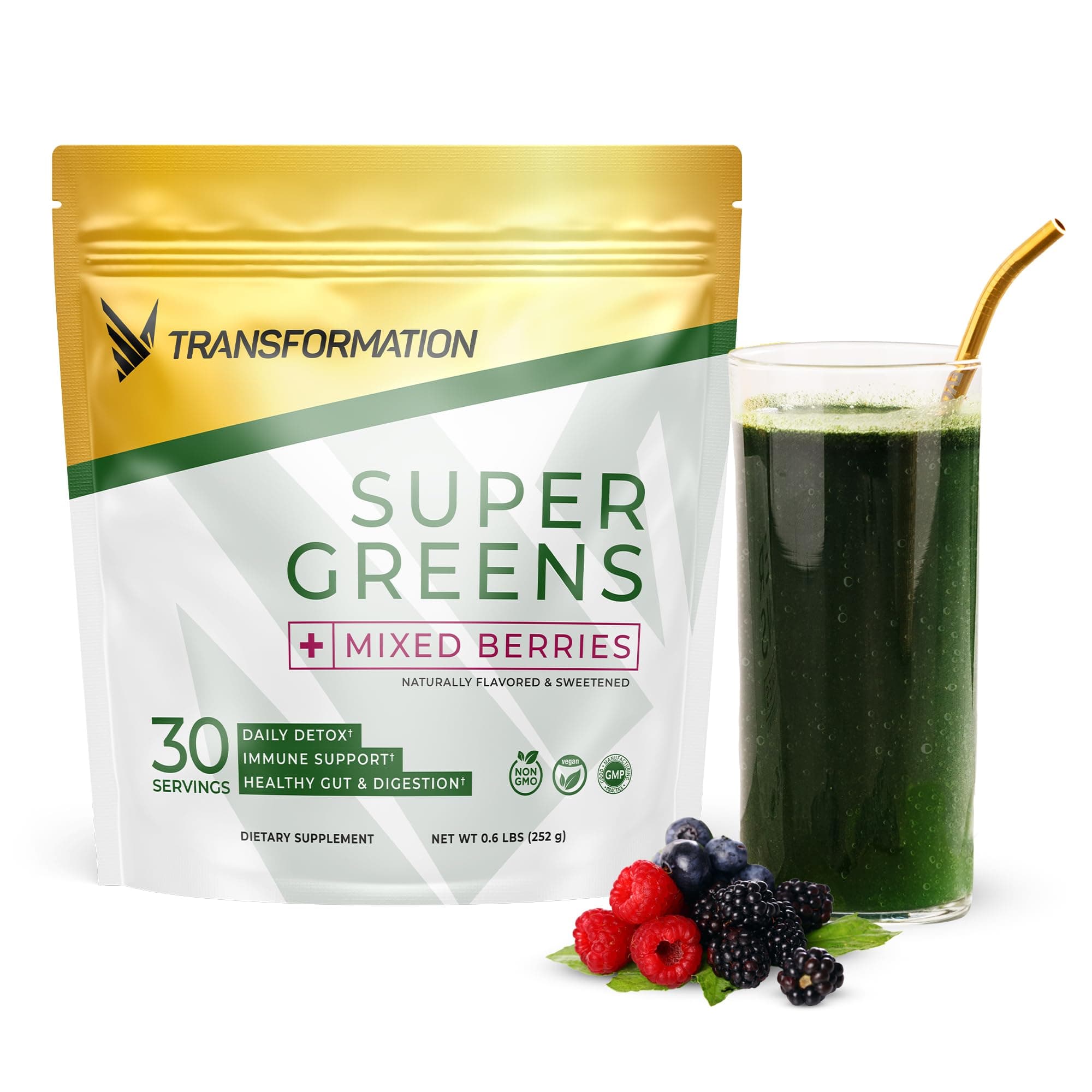 - Transformation Super Greens Superfood Green Juice Powder - Immune & Energy Support | Natural Ingredients | Detoxifying & Alkalizing Minerals - Spirulina, Chlorella, Wheatgrass, Spinach, Alfalfa