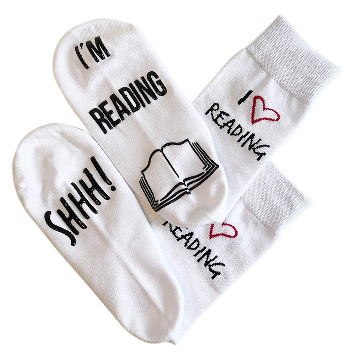 BRING ME SOCKSShhh I'm Reading' Funny Novelty Socks - Great Gift For Those People Who Love A Good Book! (Full Length Lounge Socks)