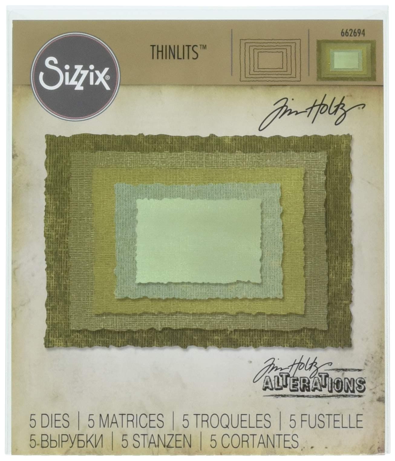 Sizzix, Multi Color, Thinlits Die Set , Stacked Deckle by Tim Holtz, 5 Pack, One Size
