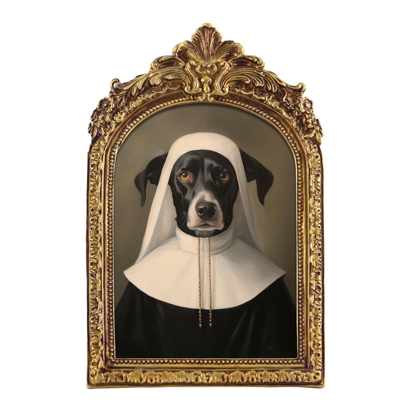 FOLKOR Gothic Wall Art Rustic Room Decor, Funky Pet Portrait Canvas Prints with Vintage Gold Frame for Tabletop Shelf Gallery Wall Decor, Funny Black and White Dog Poster Painting Artwork, 5x7