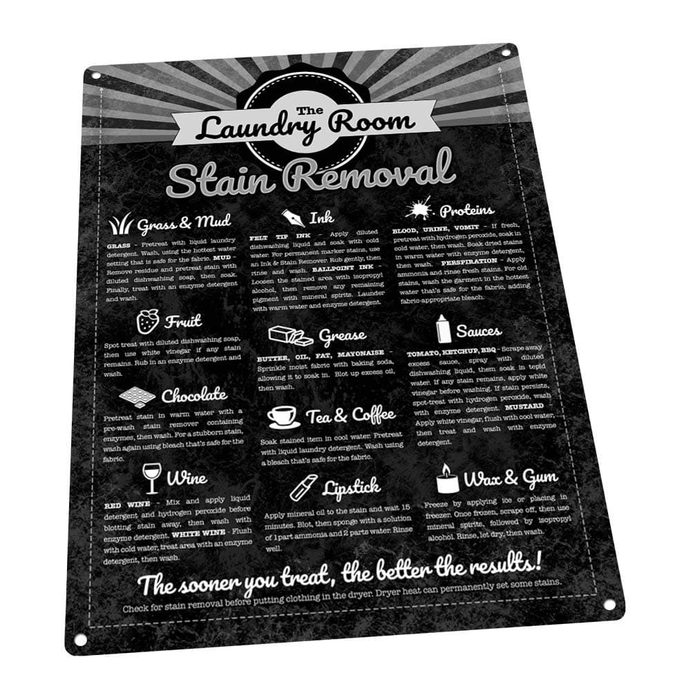 Stain Removal Guide Metal Sign for Home Decorating Laundry Room, Sewing Room, Laundromat