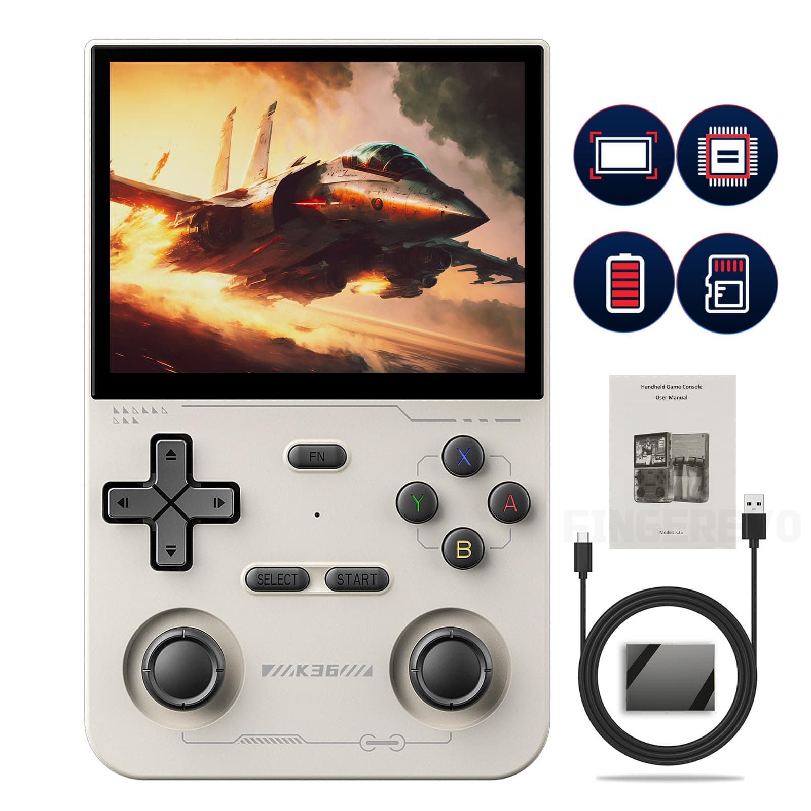 K36 Handheld Game Console 3.5-in 640 * 480 IPS OCA Screen 3500mAh RK3326 Opensource System Gray
