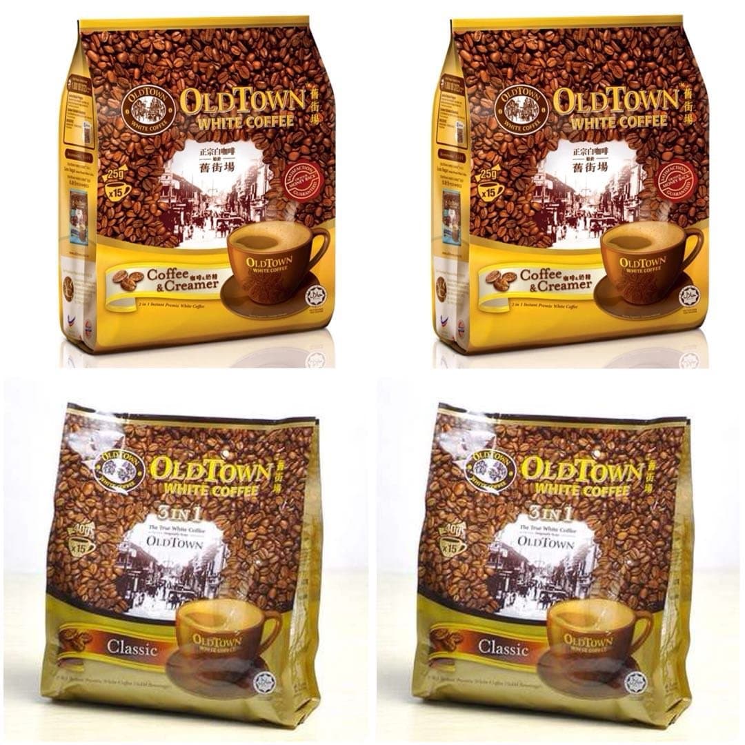 2Pack Old Town White Coffee 3 in 1 Classic Flavor (2 x 15 sachets) & 2 Pack Old Town White Coffee 2 in 1 Coffee & Creamer Flavor (2 pack x 15 sachets)