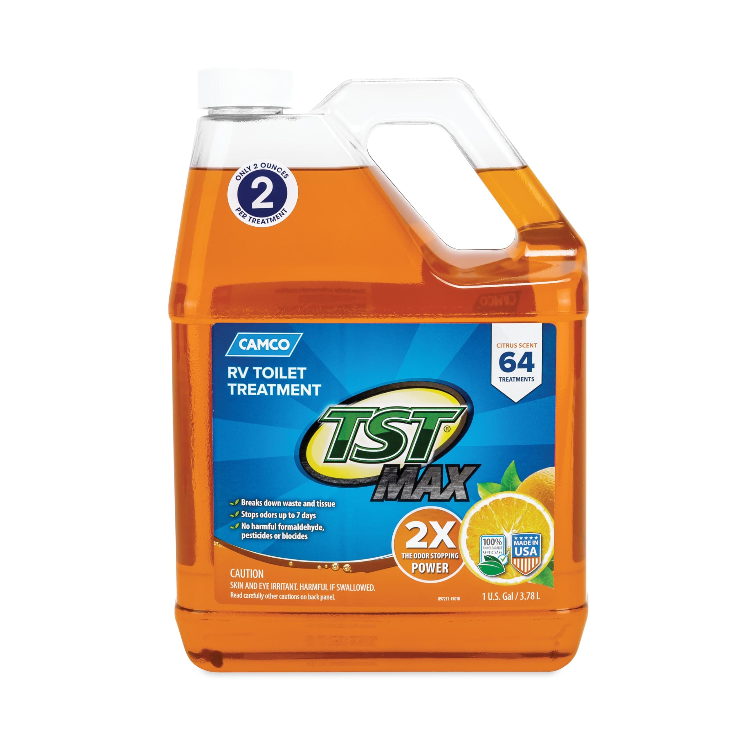 TST MAX Camper/RV Toilet Treatment - Features Septic Safe Formula & Stops Odors Up to 7 Days - Orange Scent, 1-Gallon (41197)