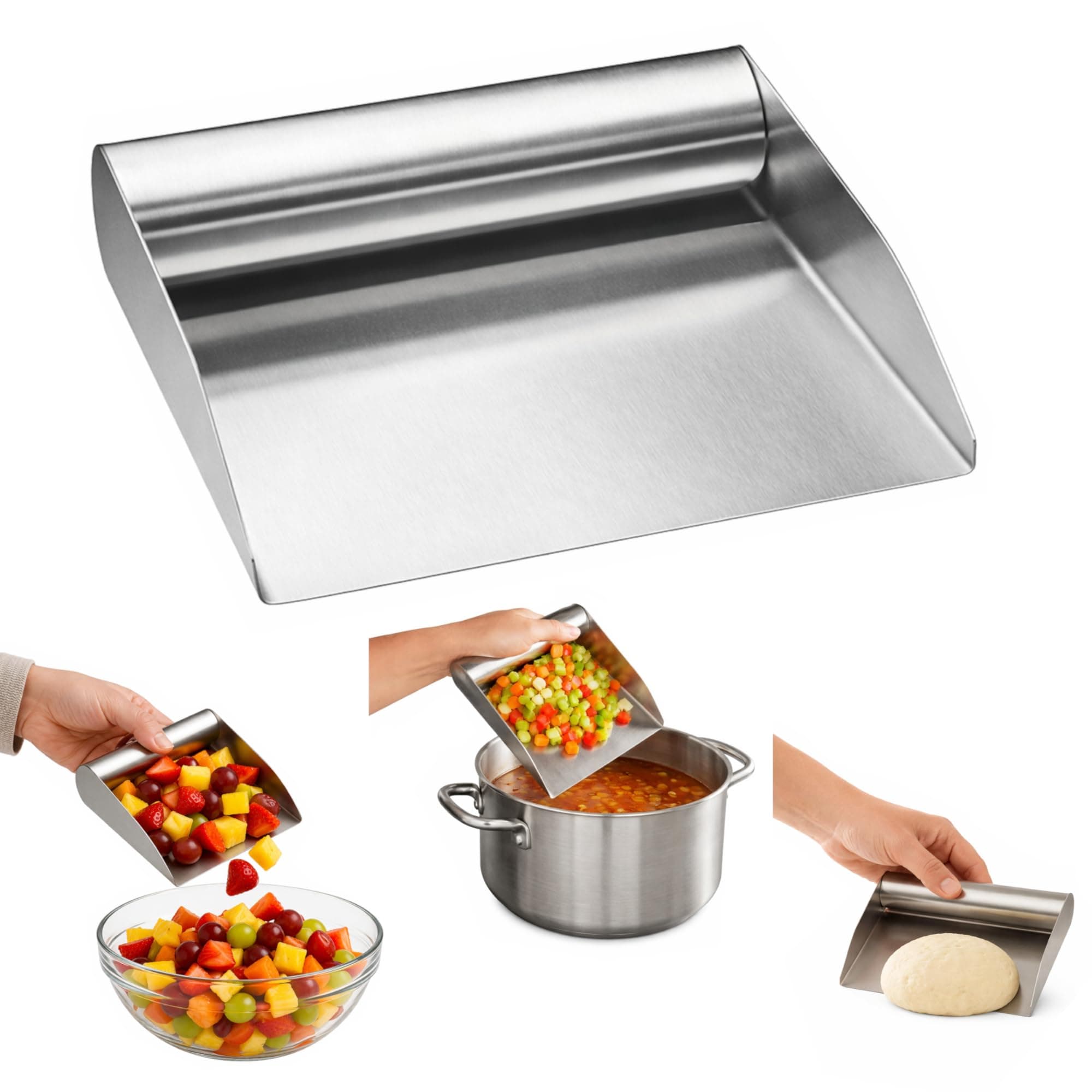 HIC Kitchen Food Scoop, 18/8 Stainless Steel, Wide Mouth, For Transferring Chopped Ingredients And Scraping Pastry Dough, 6-Inch