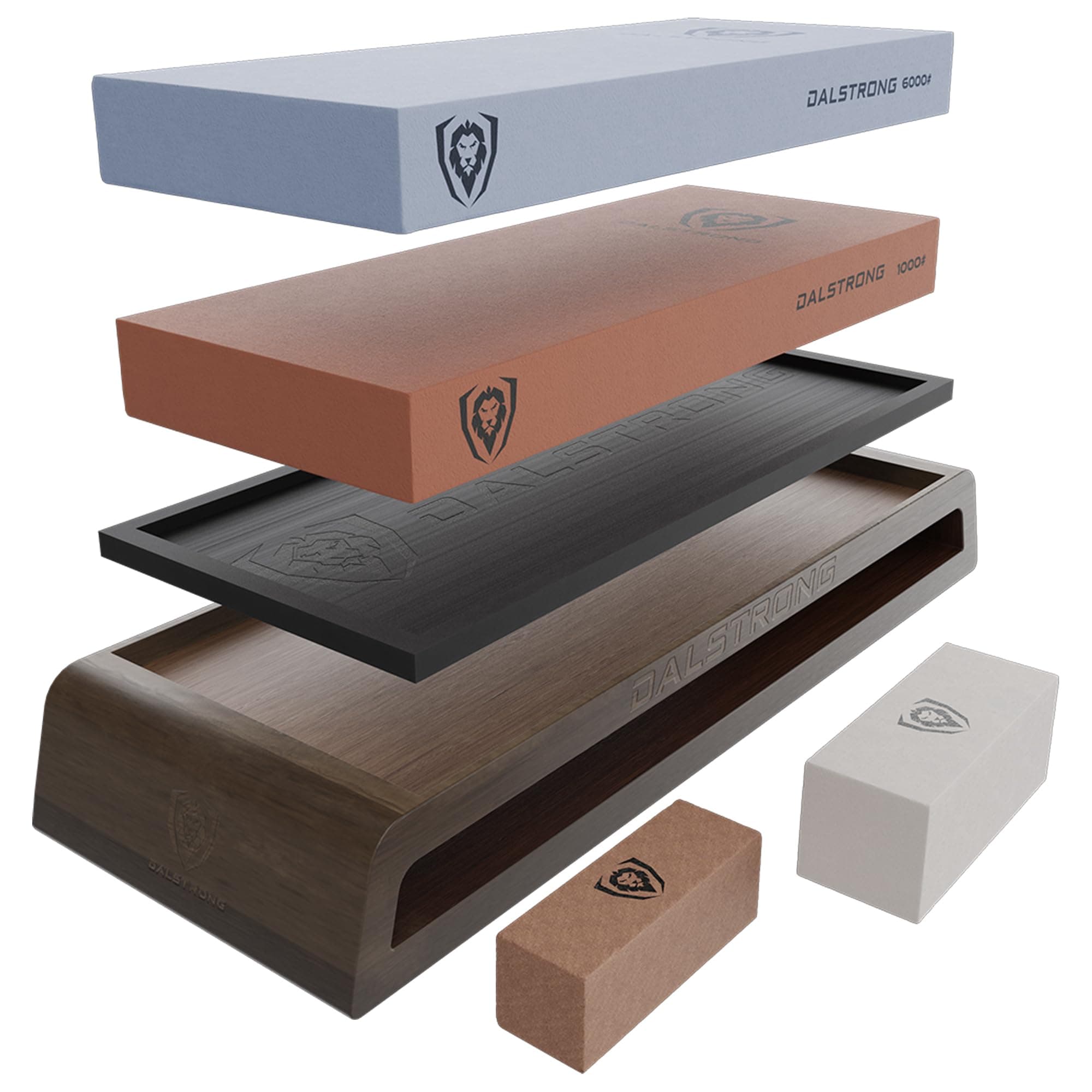 DALSTRONG Whetstone Kit - EXTRA LARGE #1000 Grit, 6000 Grit Stones - Nagura Stone & Rust Eraser - Stand Included