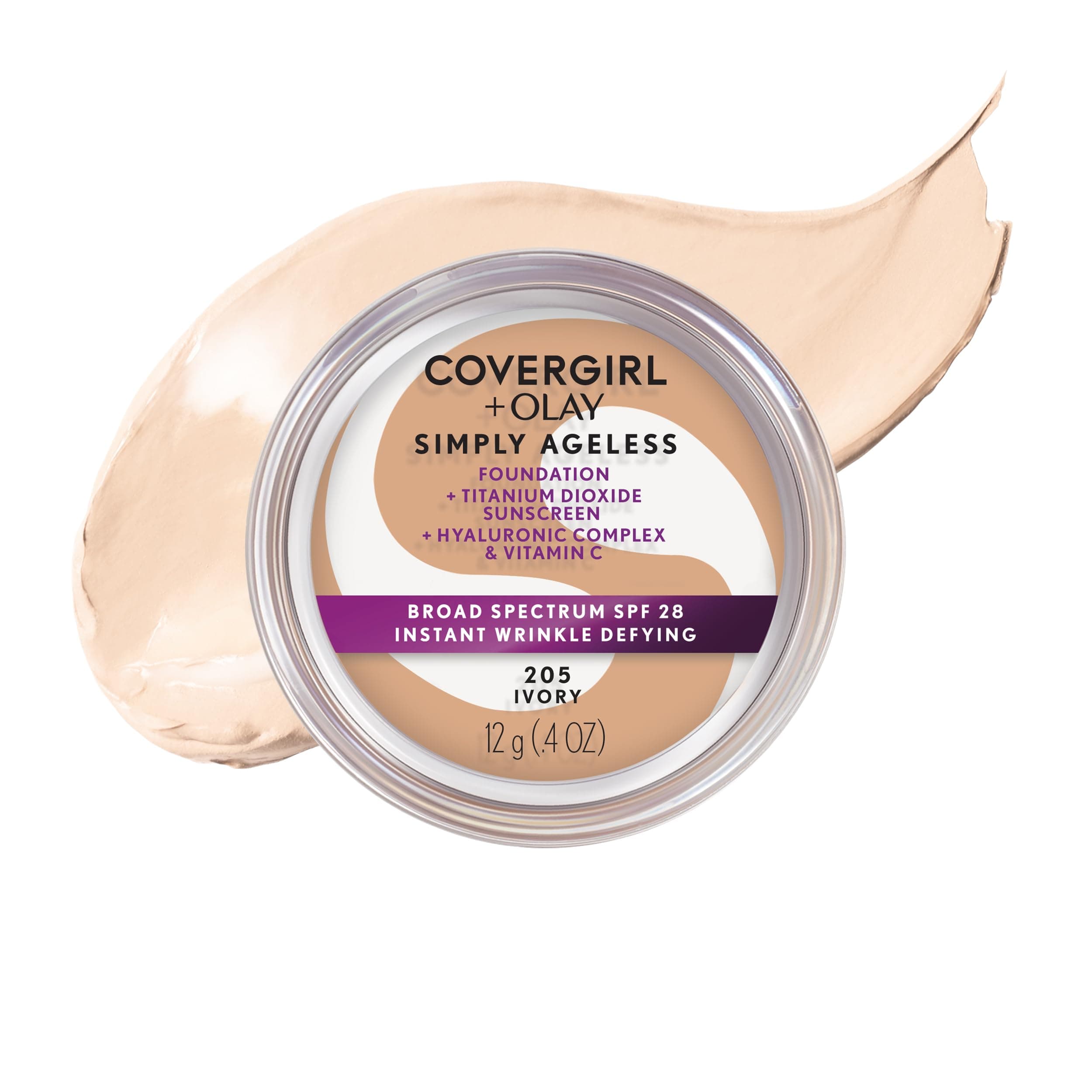 & Olay Simply Ageless Instant Wrinkle Defying Foundation Ivory 0.4 Ounce Pot, Foundation Plus Titanium Dioxide Sunscreen (packaging may vary)