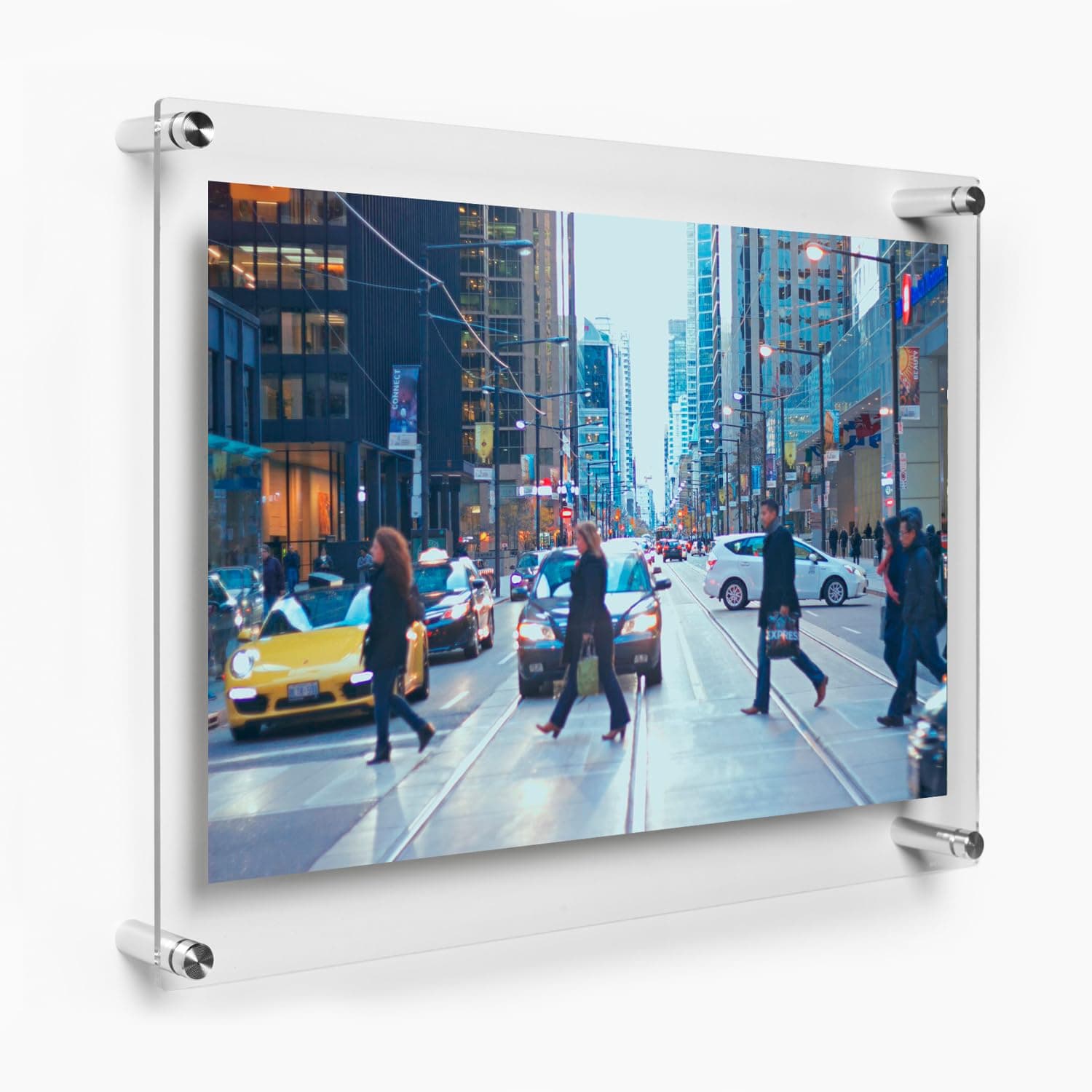 Wexel Art 18x24" Clear UV Grade Acrylic Floating Picture Frame Double Panel Photo Display with Silver Hardware for Hanging Contemporary Art and Images on Wall