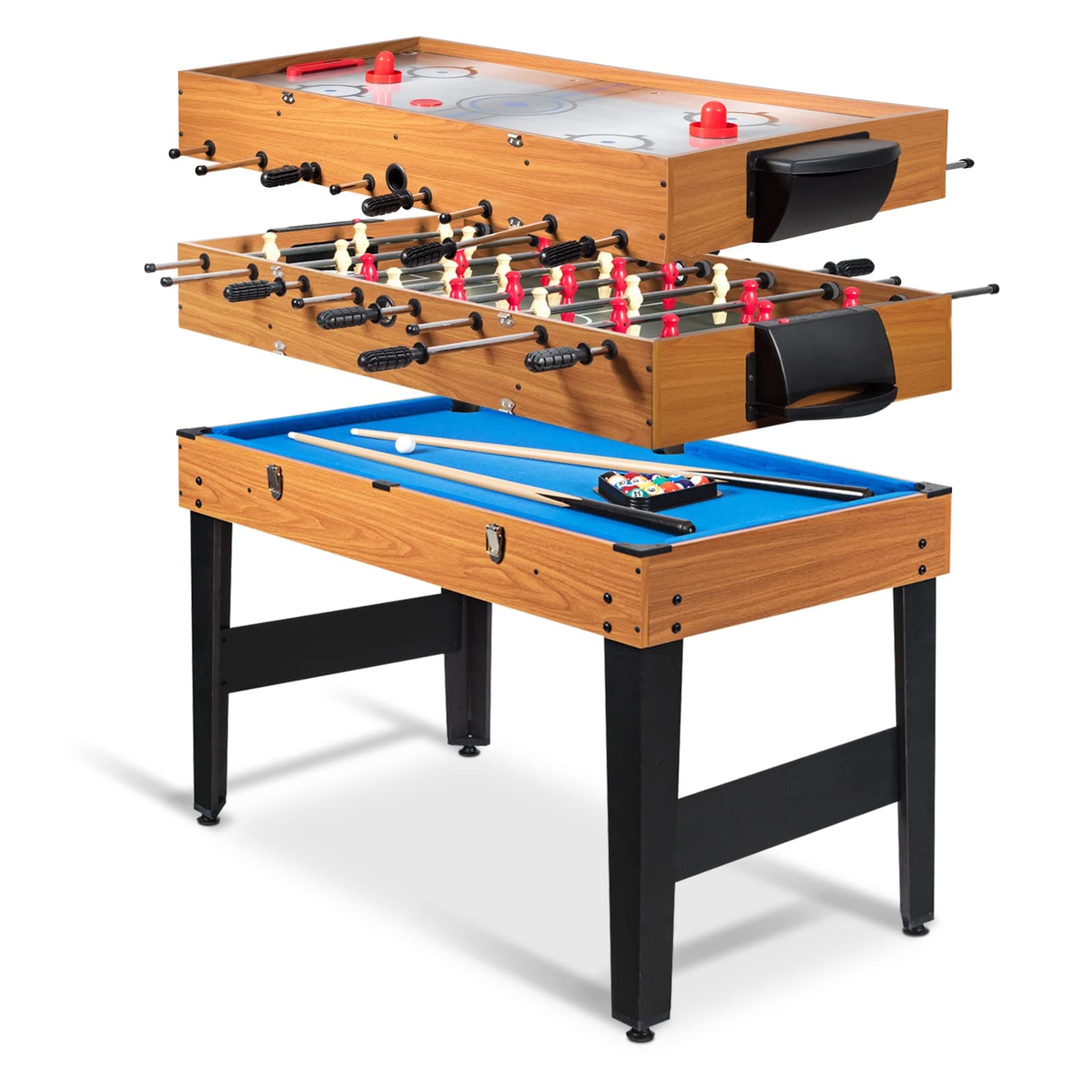 Goplus 48 Inch Multi Game Table, 3-in-1 Adult Size Foosball, Pool Table, Slide Hockey Table, Combo Table Set w/Billiard, Soccer & Hockey for Arcade, Party, Family Night, Game Room