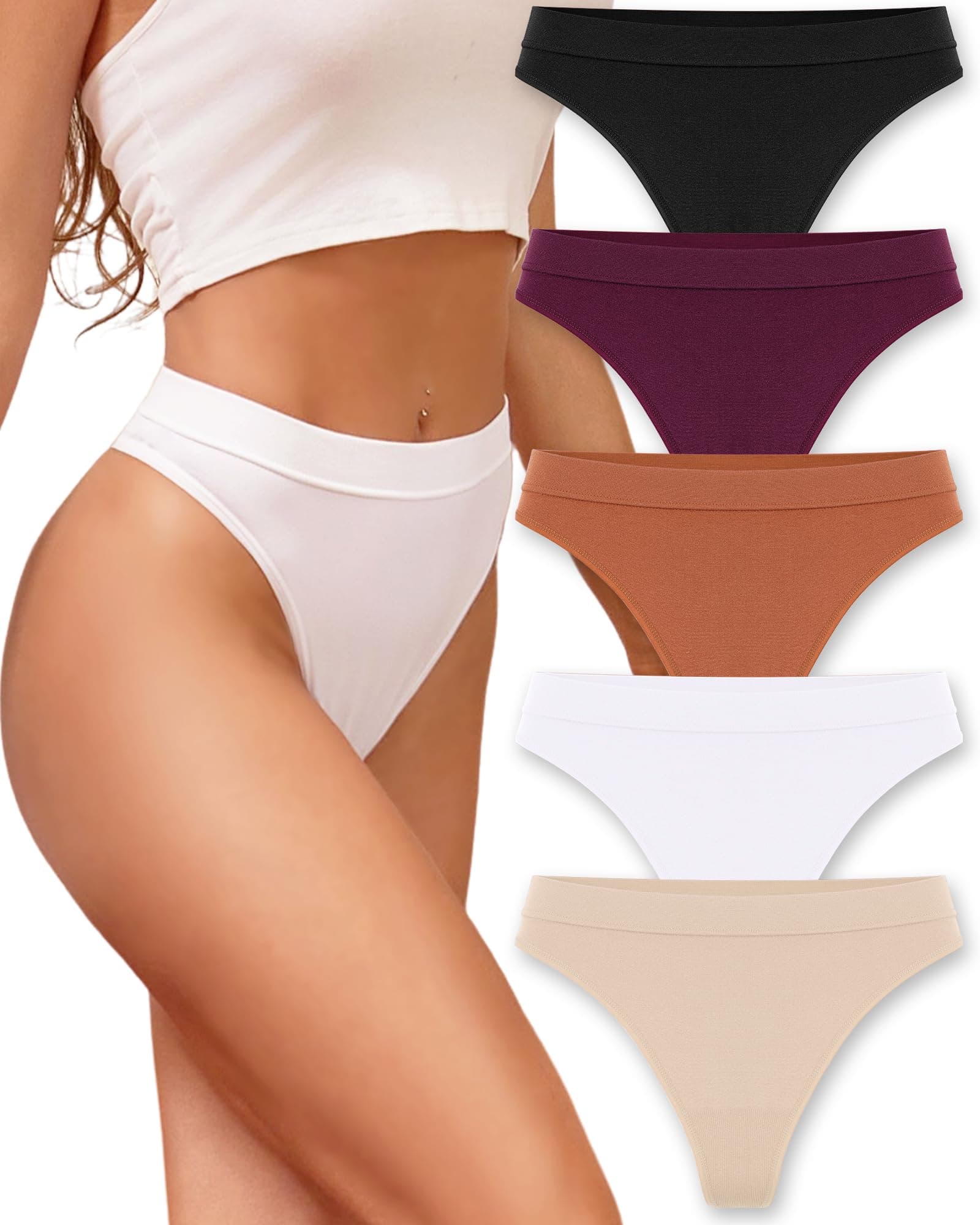 High Waisted Thong for Women Panties Breathable Sporty Tangas Seamless No Show Underwear Pack S-XL