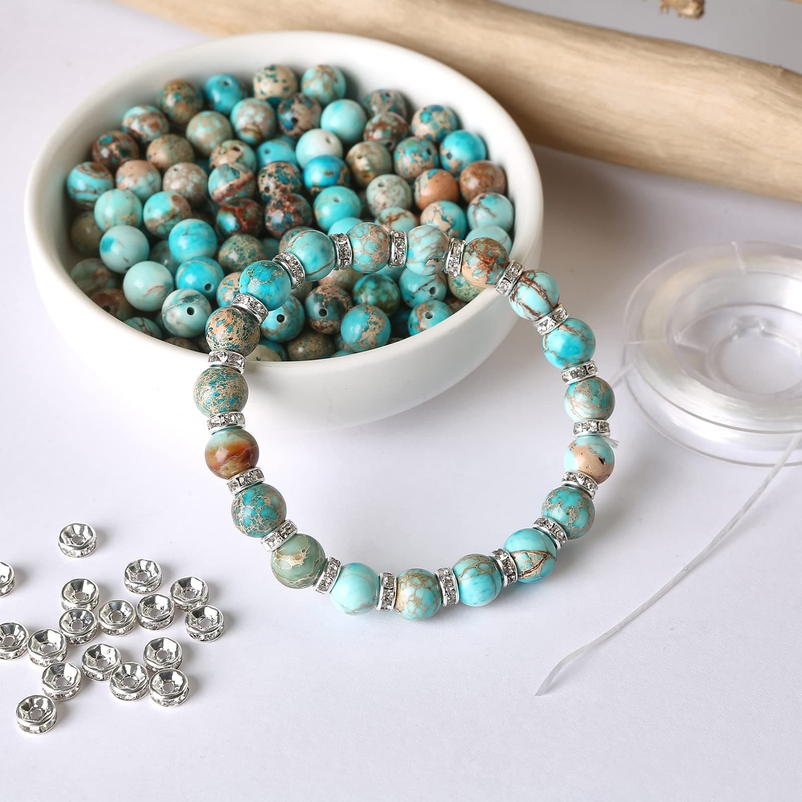 Hixhro 120pcs 8mm Blue Sea Sediment Jasper Round Stone Beads for Jewelry Making