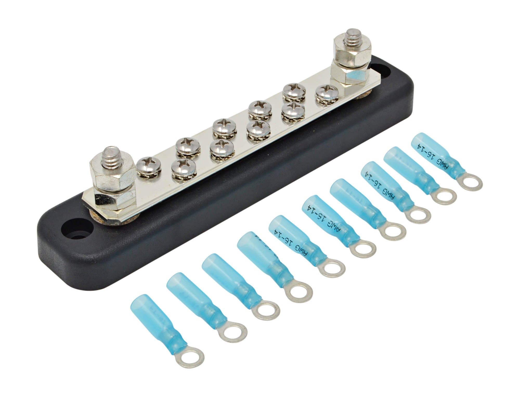 10 Terminal 150 Amp Bus Bar Kit - Heat Shrink Ring Terminals Included