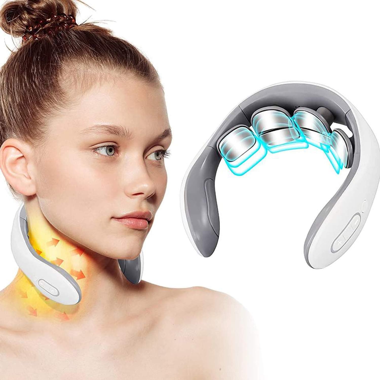 Massagers For Neck With Heat, Intelligent Neck Lymphatic Drainage Massager, Electric Pulse Neck Massager for Pain Relief Deep Tissue, Portable Cordless Neck Massager for Home, Office, Travel & Gifts