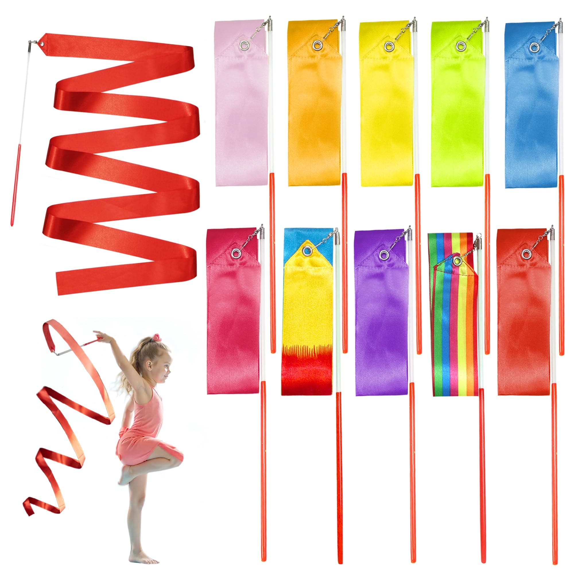 Novelty Place Dance Ribbons Streamers - 6.6Ft Unisex Kids' Gymnastics Ribbon Wands for Talent Show, Baton Twirling