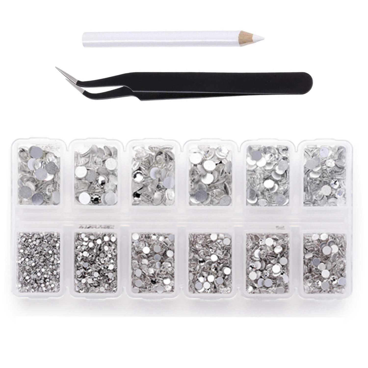 Zealer 4200 Pieces Flat Back Clear Nail Art Rhinestones for Nail Art Decorations, Round Crystal Gems Stickers for Clothes and Craft, 1.5 mm - 4.8 mm, 6 Sizes