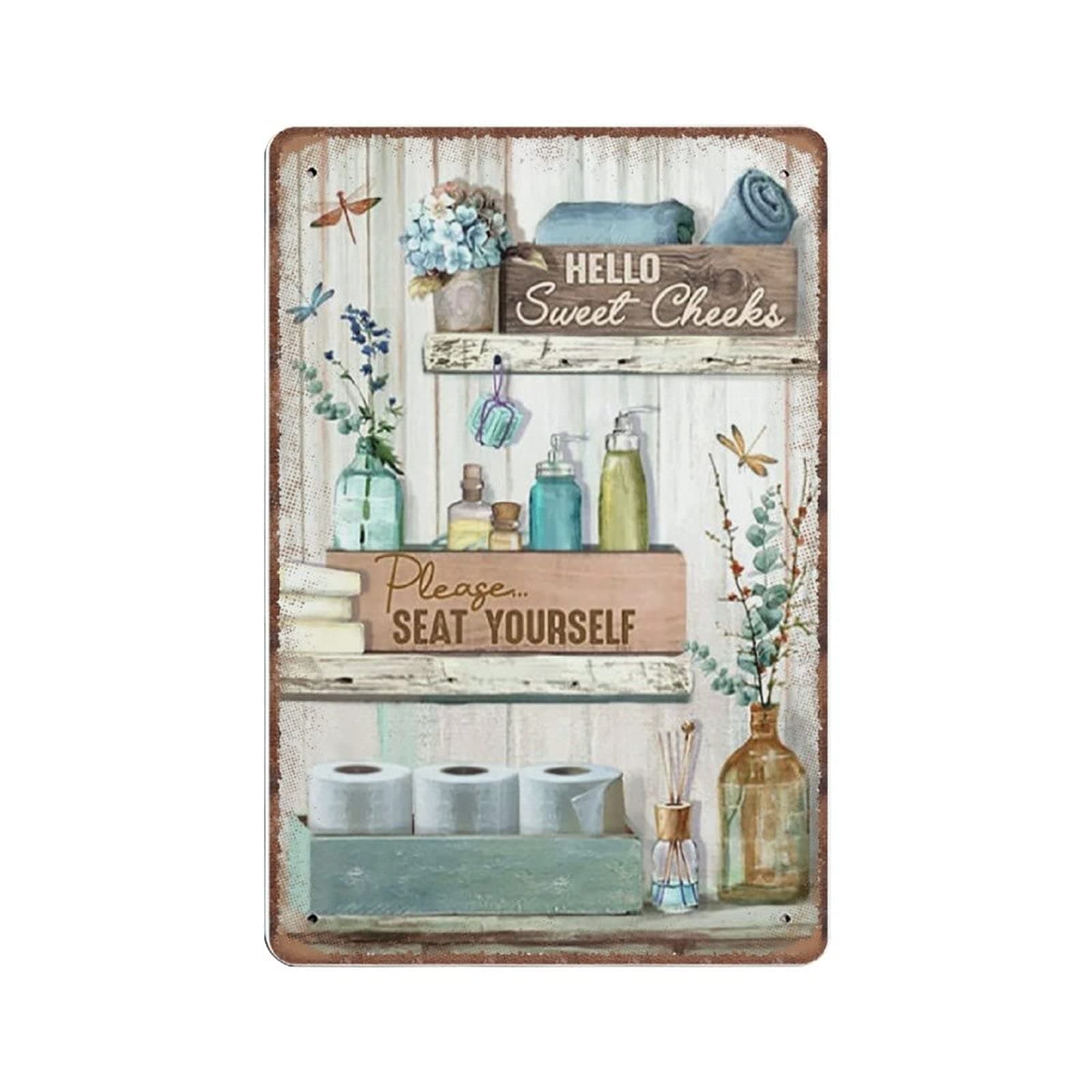 Bathroom Wall Art, Bathroom Sign, Rustic Bathroom Tin Signs Funny Vintage Metal Sign Plaqu Poster Kitchen Garden Bathroom Home Decor, 140x200 mm