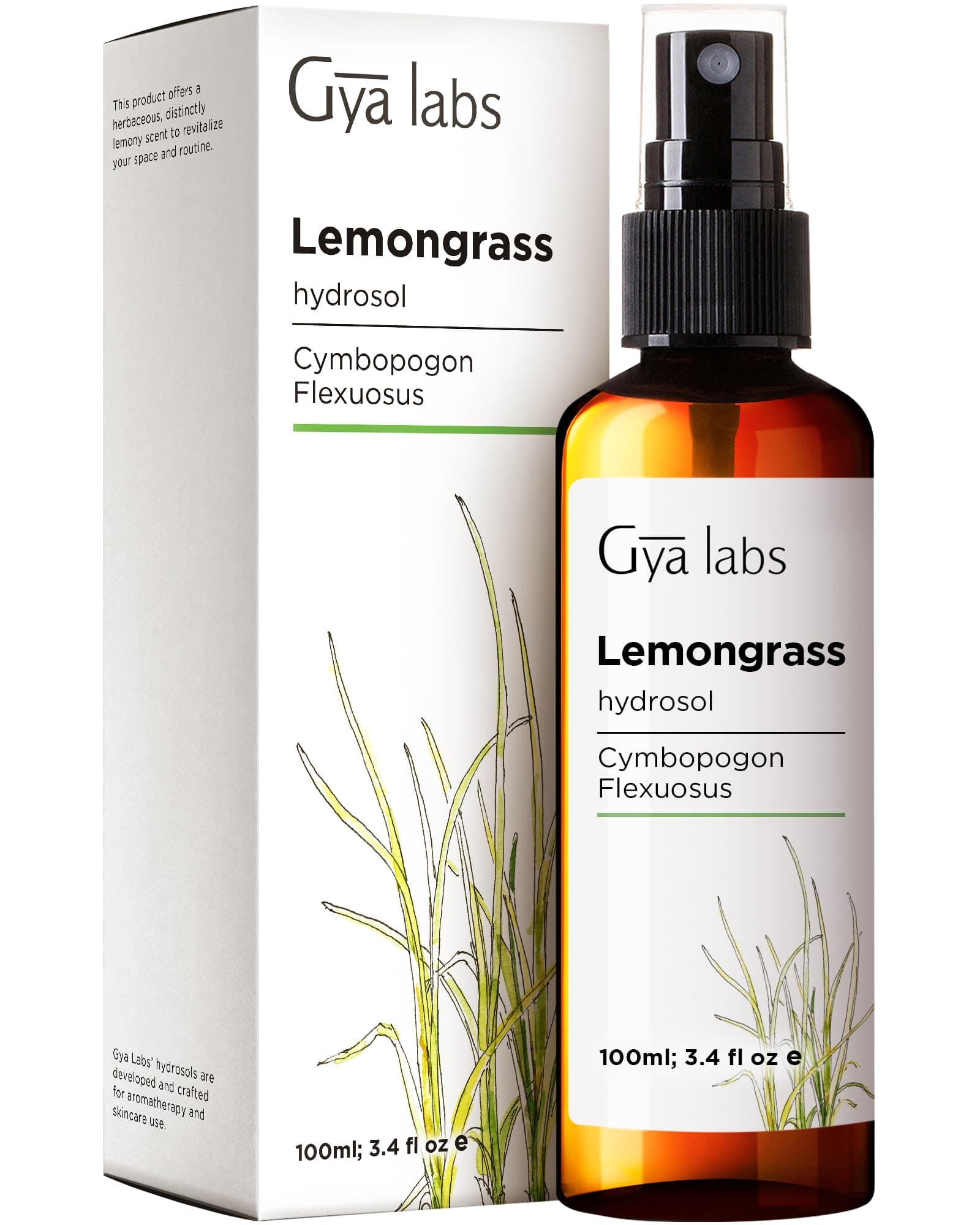 Gya Labs Lemongrass Hydrosol - 3.4 Fl Oz - Hydrating Face & Body Mist for Skin Toner & Hair Refresher - As Pillow, Room & Linen Spray for Fresh Scent