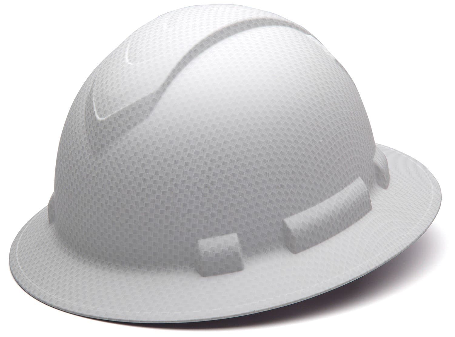 Pyramex Full Brim Hard Hat, 4-Point Ratchet Suspension, Matte White Graphite Pattern
