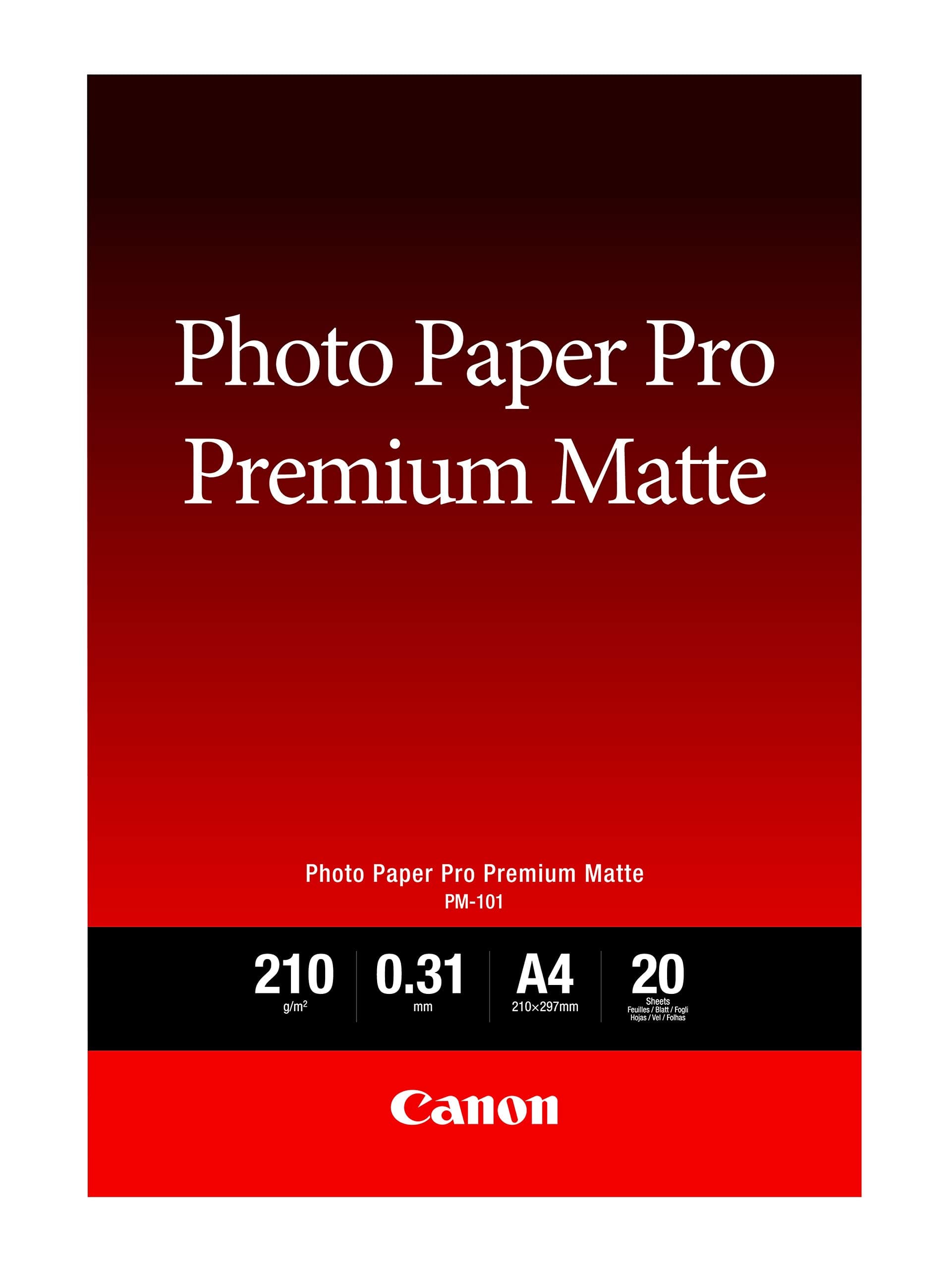 Canon Photo Paper PM-101 Premium Matt - DIN A4, 20 Sheets (210 g/m²) for Inkjet Printers, A4 / 20 Pages, 8657B005