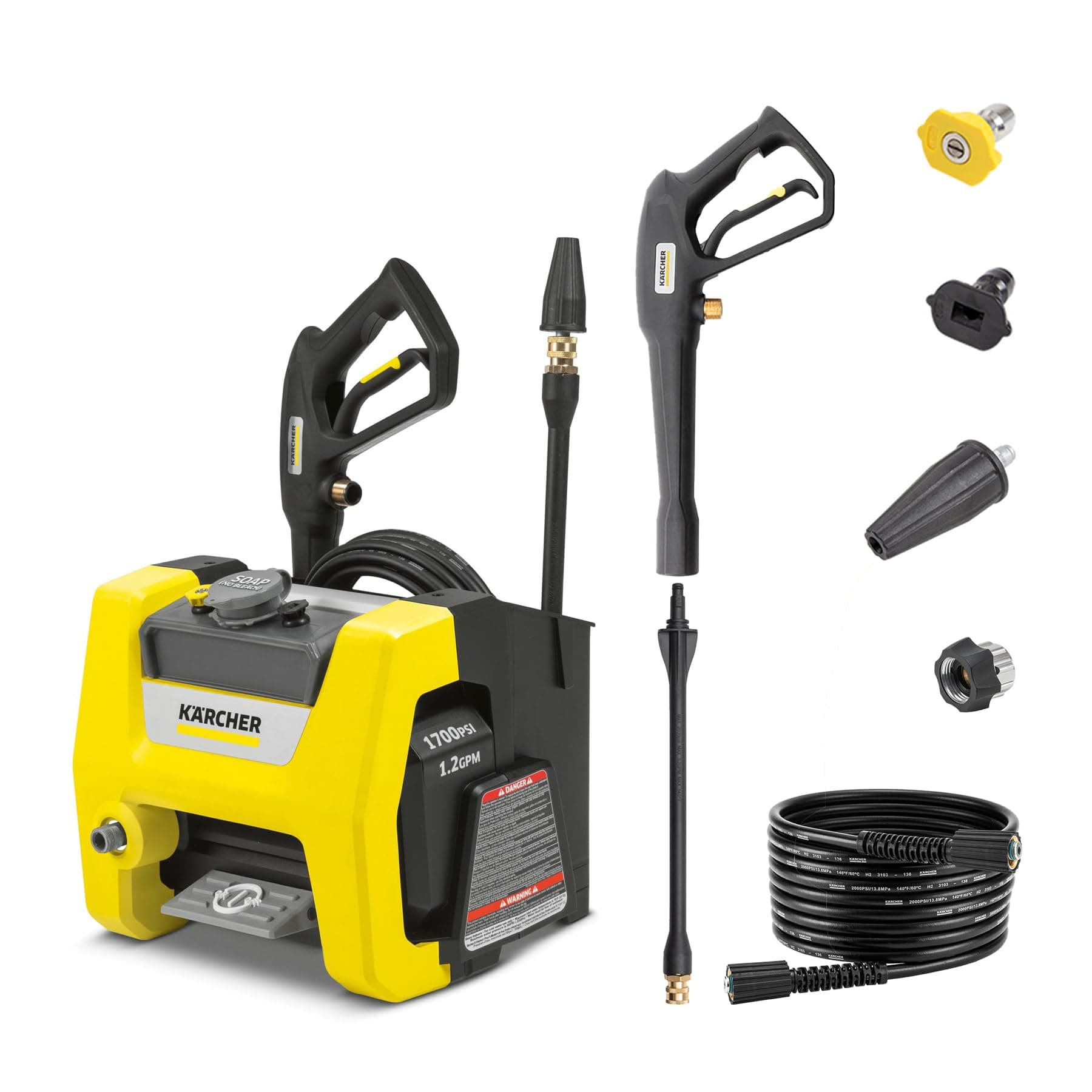 KärcherPressure Washer K1700 Cube, Max 2125 PSI, 3 Spray Nozzles, Detergent Tank, For Cars, Driveways, Siding, Patios, 1.46 max. GPM