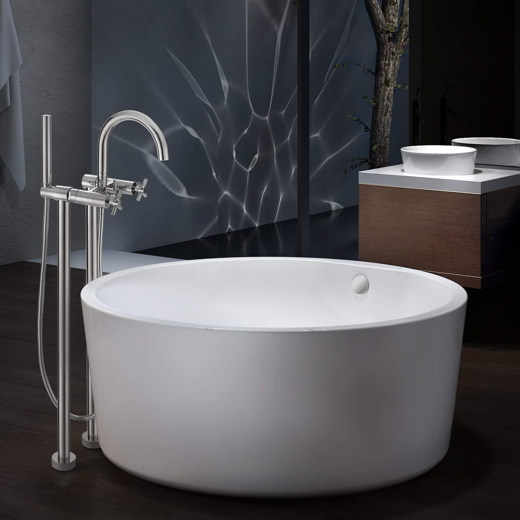 59" Heiwa Round Bath Acrylic Japanese Soaking Tub with Overflow Freestanding Bathtub for Bathroom, Shower Drain Included White OMA1023001