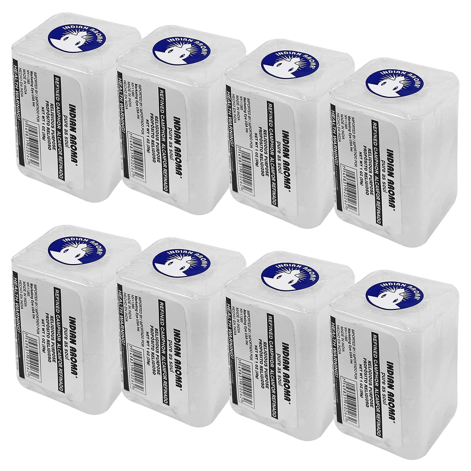 Box of Premium Quality Refined Camphor Blocks for Aromatherapy, Kapoor Pooja, Odor Eliminator, Puja, Alcanfor, alcanfor en bloques8 Blocks (225 Grams)