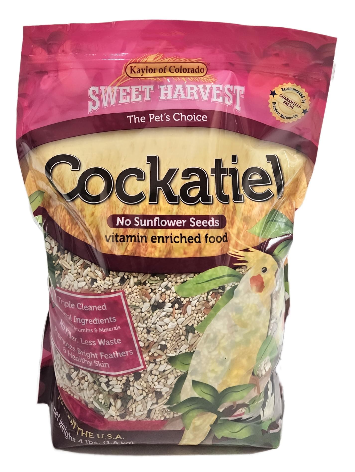 Cockatiel Bird Food (No Sunflower Seeds), 4 lbs Bag - Seed Mix for Cockatiels