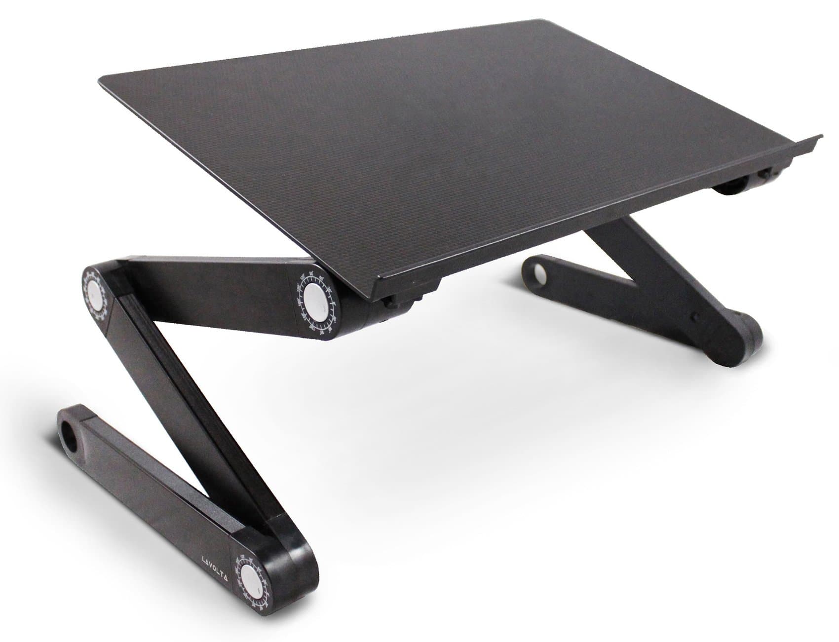 Lavolta Ergonomic Adjustable Laptop Table Aluminium Notebook Desk Portable Stand Tray with CPU Cooling Pad - Black