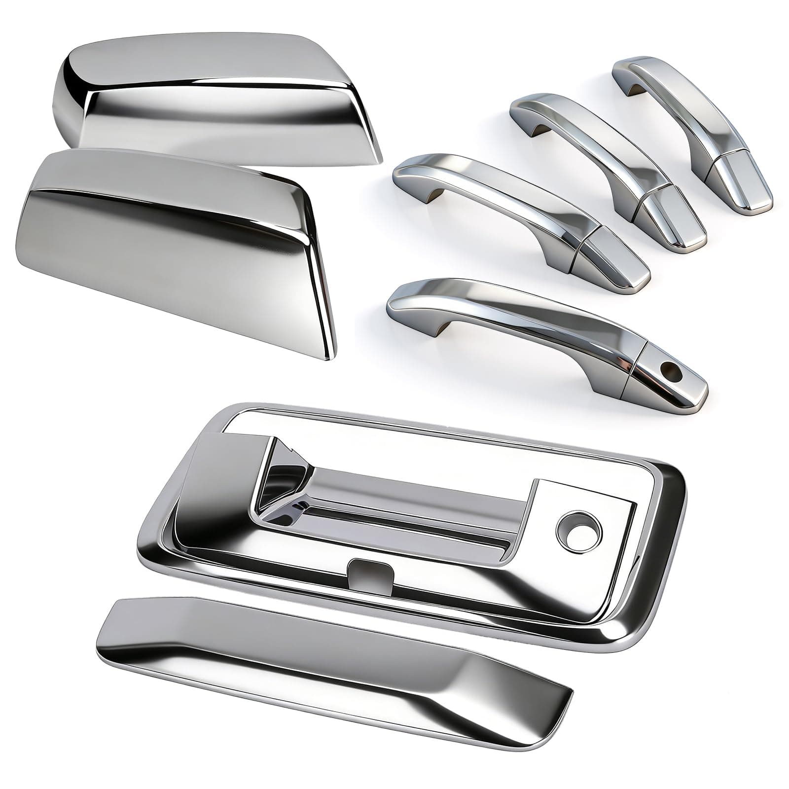 Tutor Auto Chrome Top Half Mirror Covers + Door Handles + Tailgate Cover (with Camera Hole) Compatible with Chevrolet Silverado GMC Sierra 1500 2500 3500 2014-2018 - Not for Towing Mirror